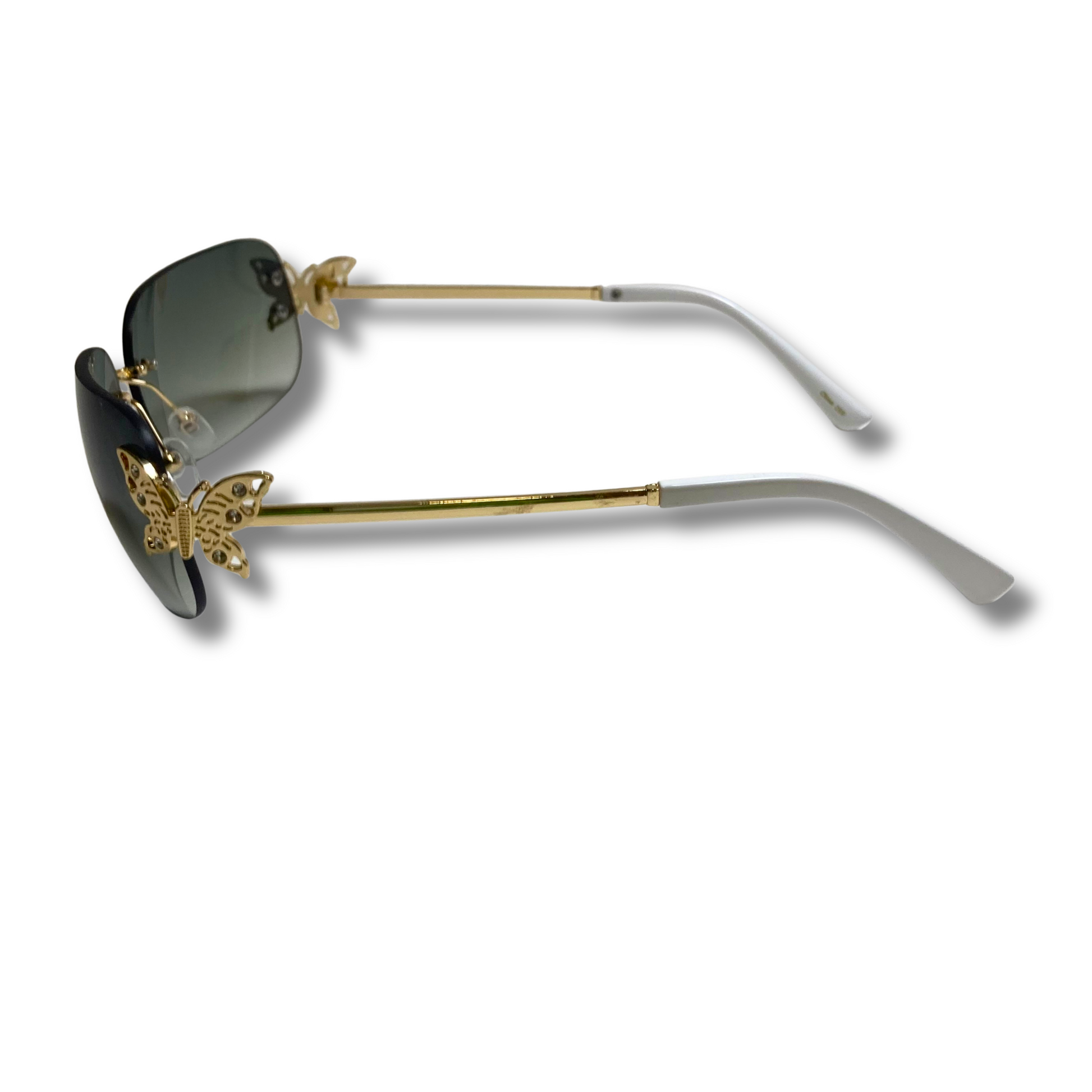 womens green and gold y2k rimless wraparound sunglasses