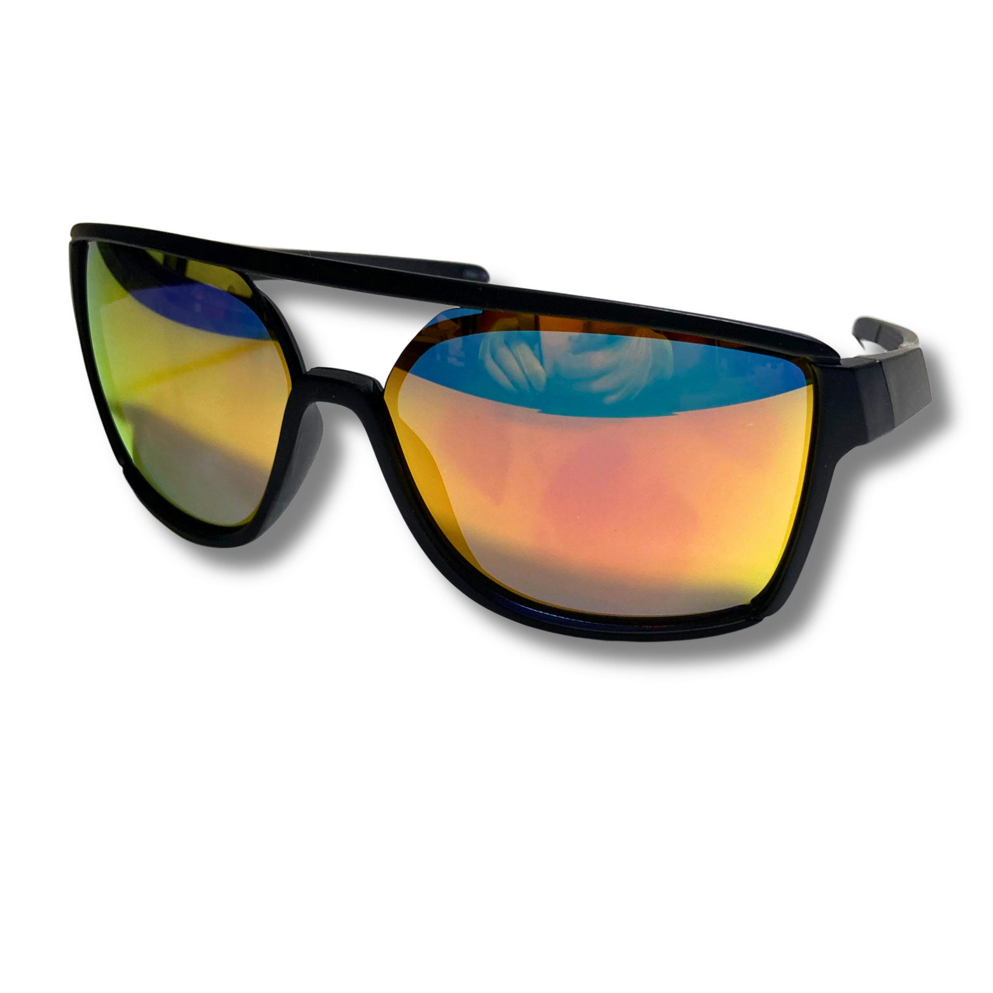 Mens and womens black and orange square mirrored aviator sunglasses with crossbar