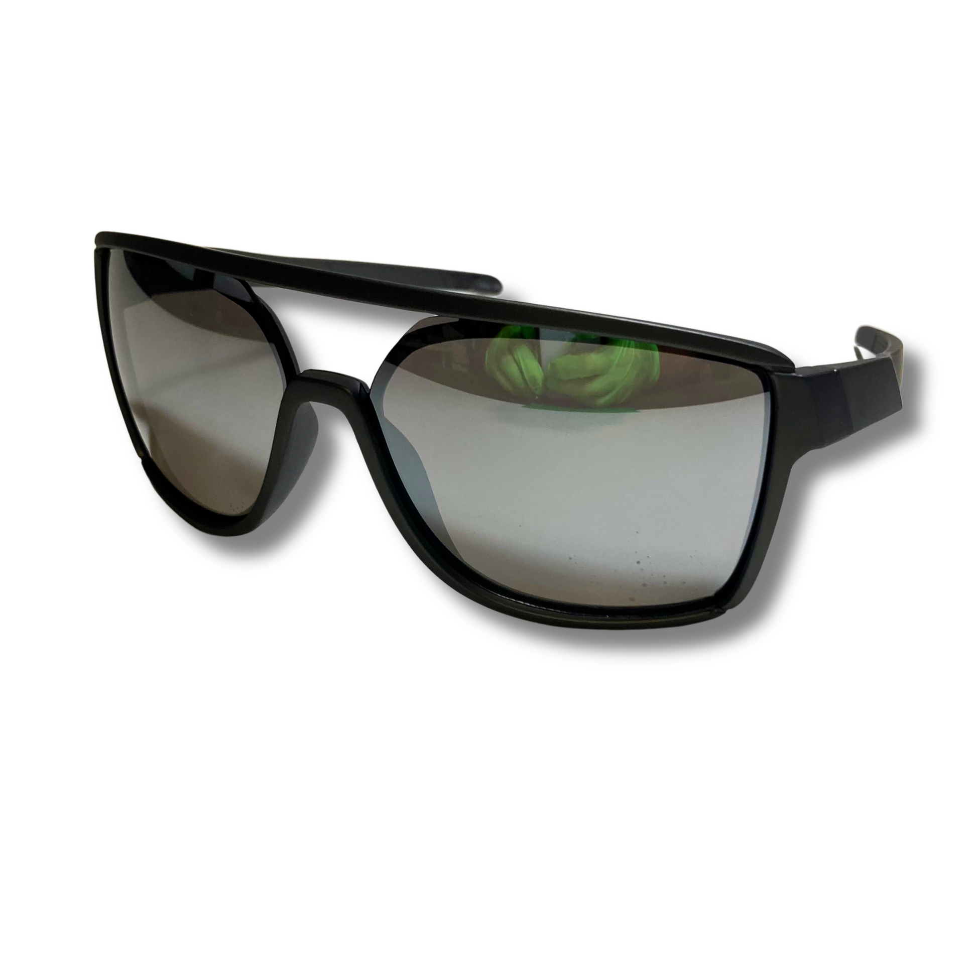 Mens and womens black and silver square mirrored aviator sunglasses with crossbar