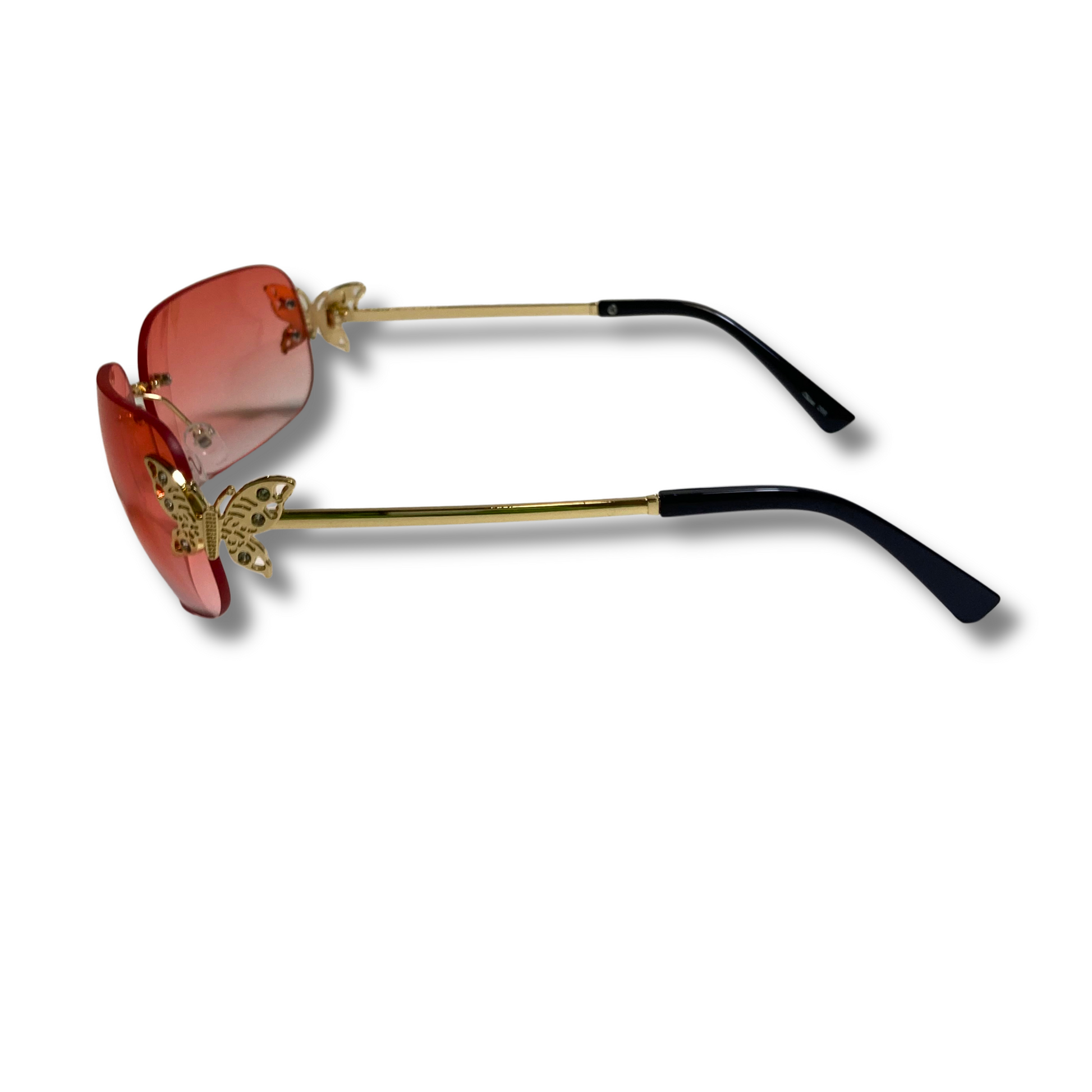 womens red and gold y2k rimless wraparound sunglasses