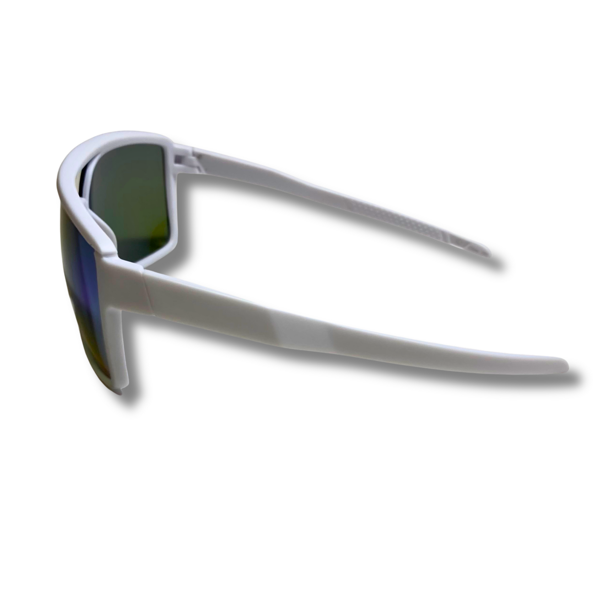 Mens and womens white and blue square mirrored aviator sunglasses with crossbar