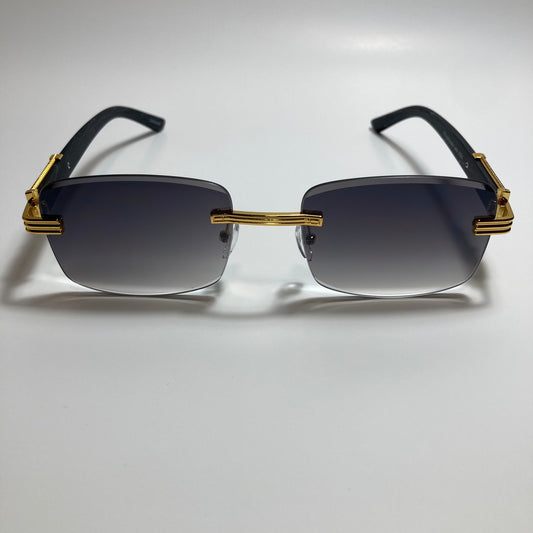 mens and womens gold and black  rimless square sunglasses
