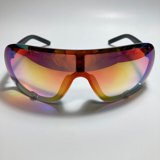 mens and womens black and orange mirrored shield sunglasses