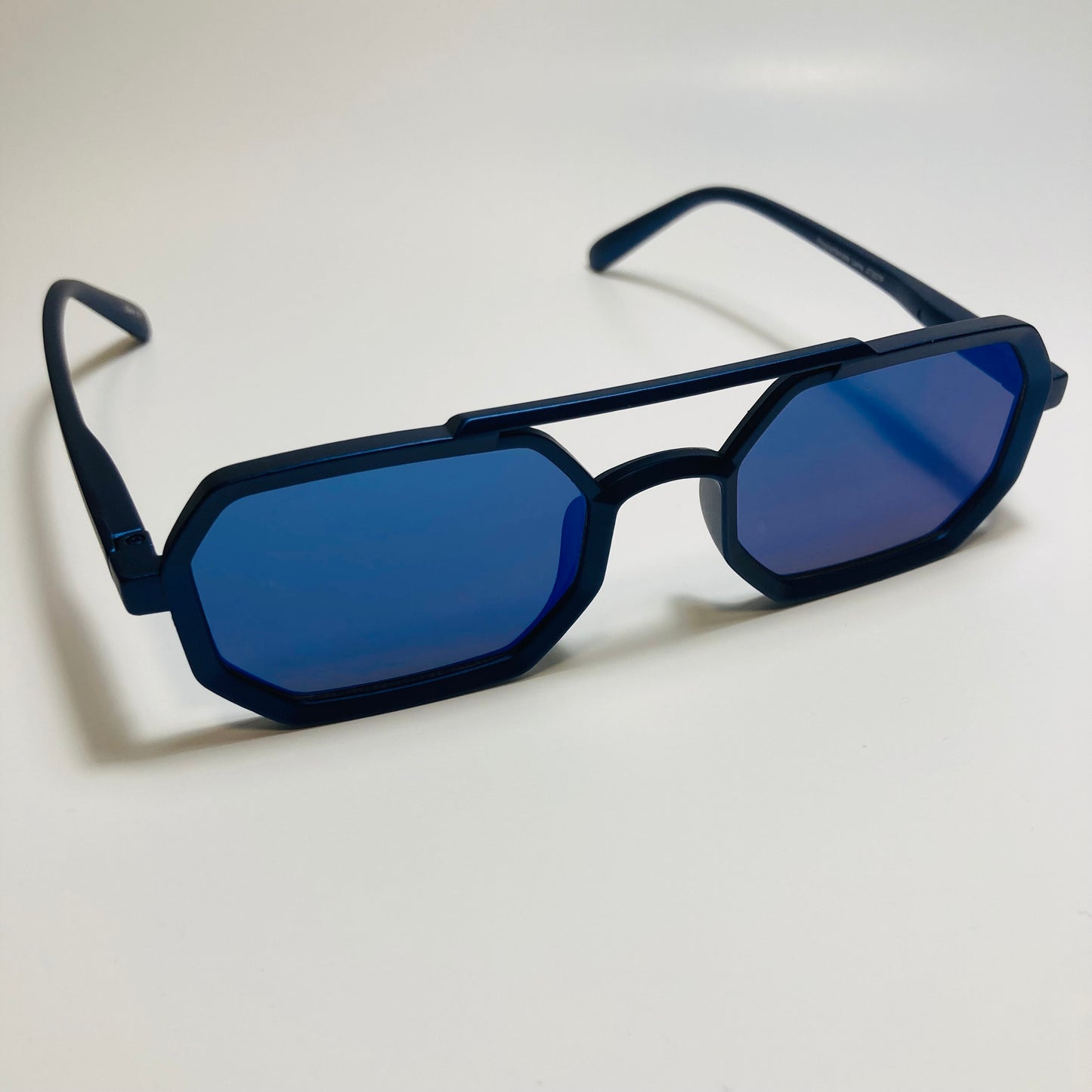mens and womens blue and mirrored blue small aviator sunglasses
