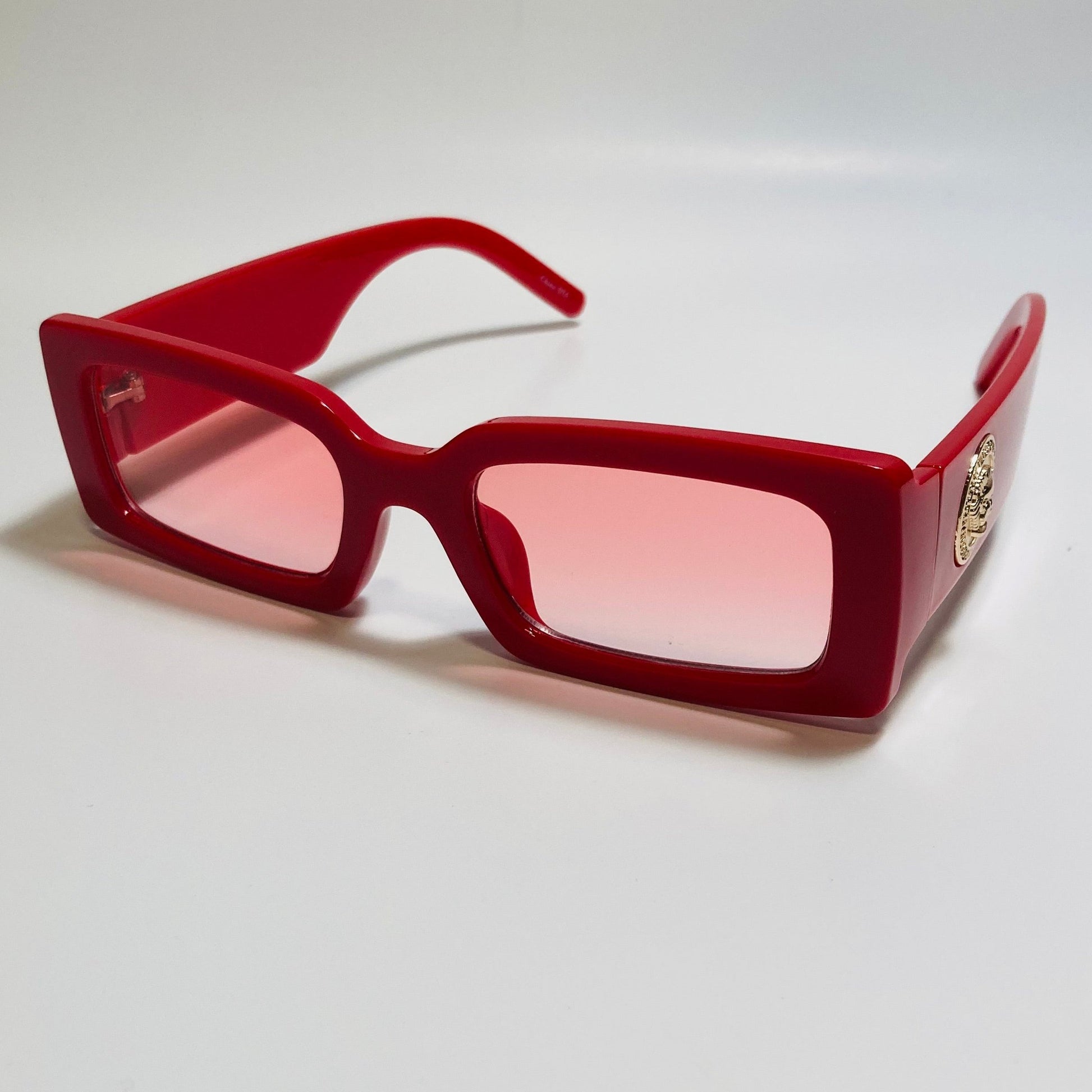 mens and womens red rectangle sunglasses