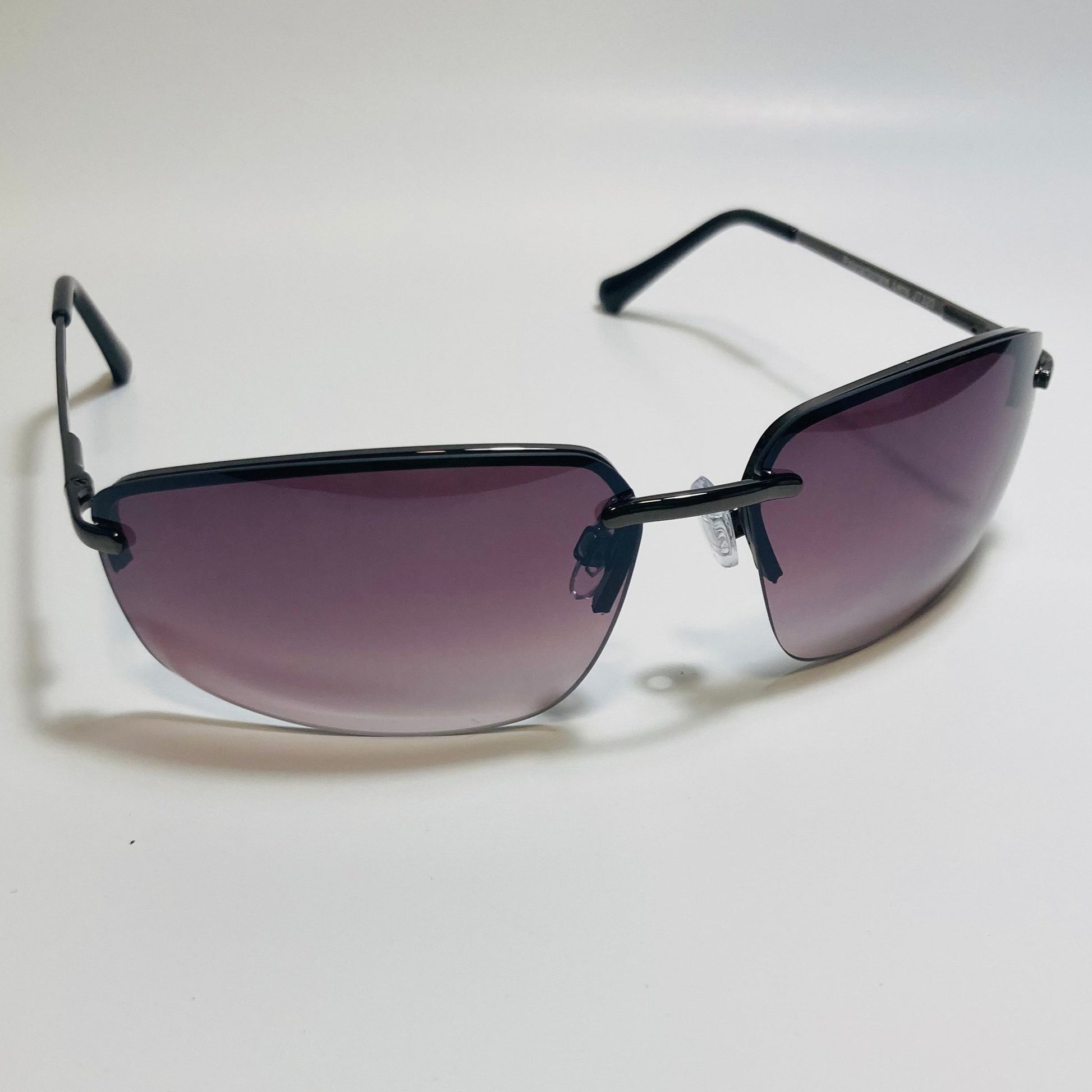 mens and womens black half rim wrap 2000s sunglasses