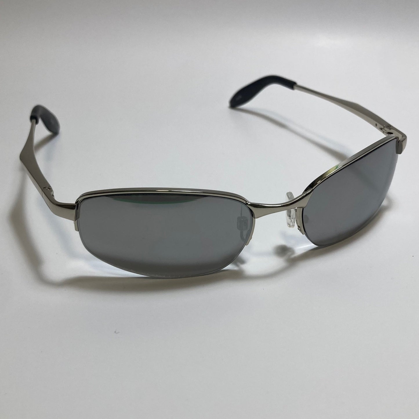 mens and womens silver mirrored metal frame wrap y2k sunglasses