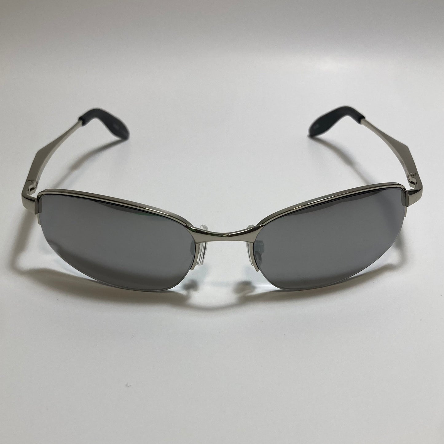mens and womens silver mirrored metal frame wrap y2k sunglasses
