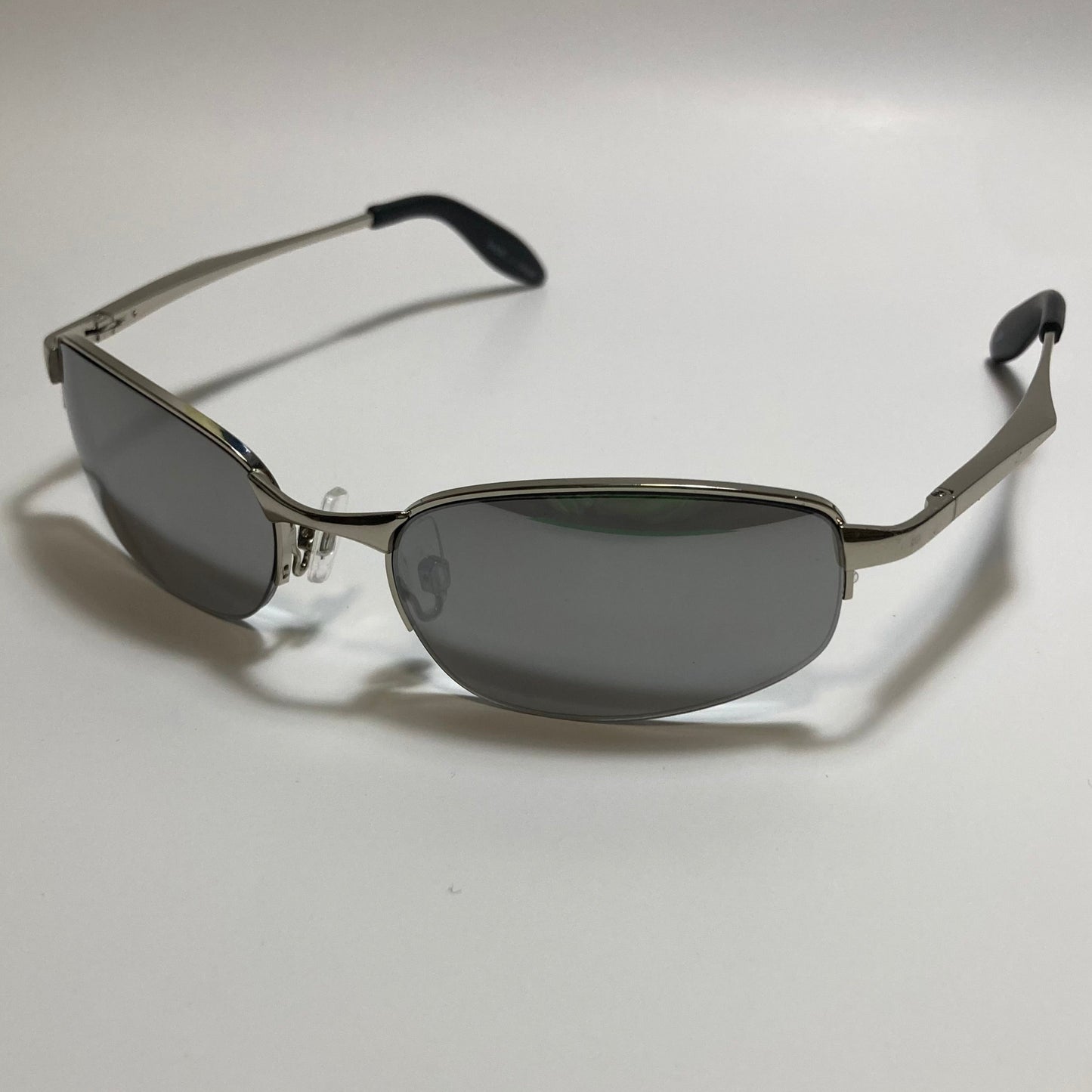 mens and womens silver mirrored metal frame wrap y2k sunglasses