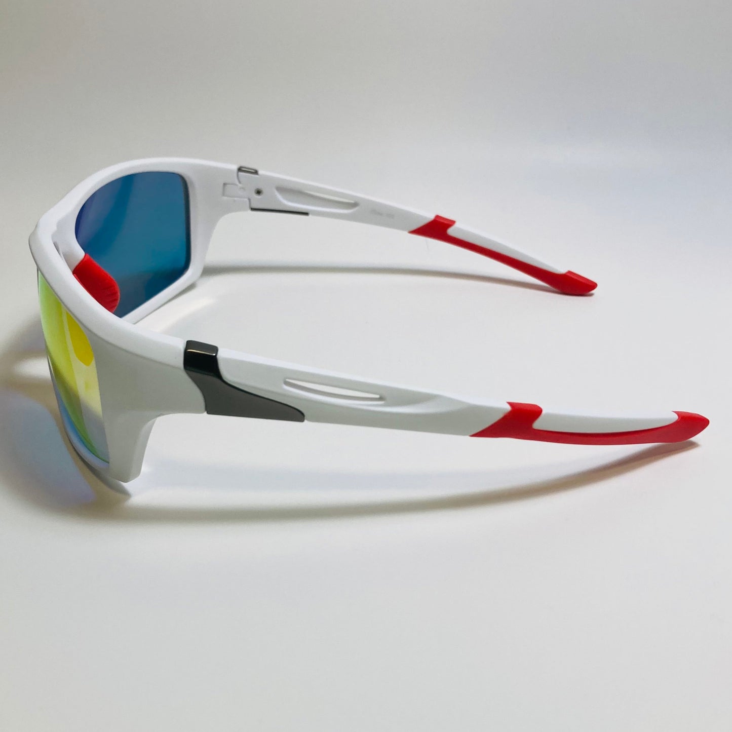 mens white and orange mirrored wraparound sunglasses