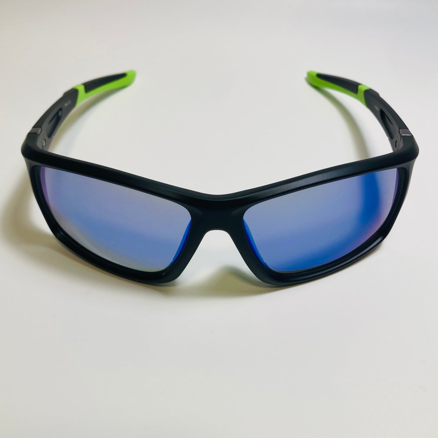 mens black green and blue mirrored wraparound sunglasses