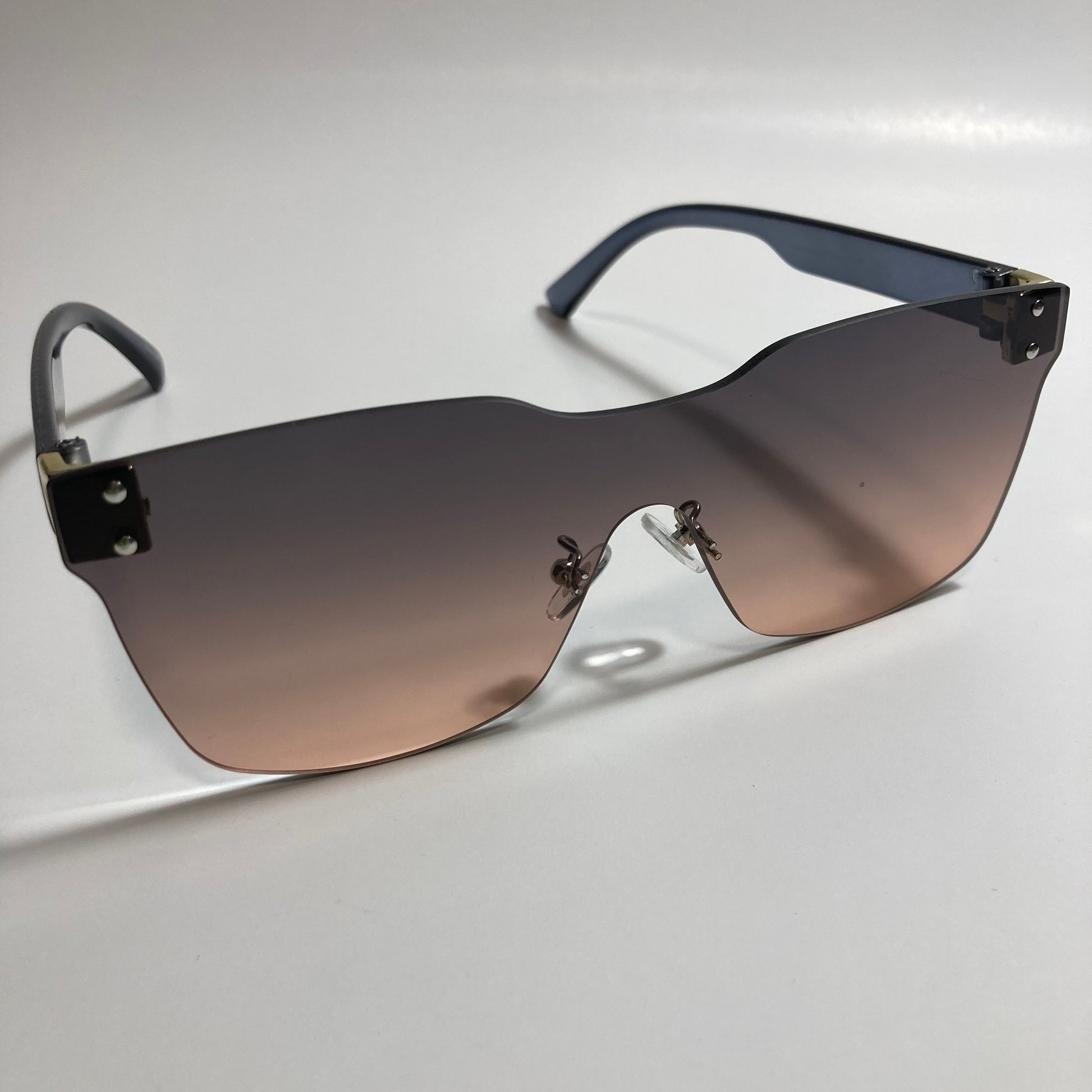 black and pink rimless square womens sunglasses