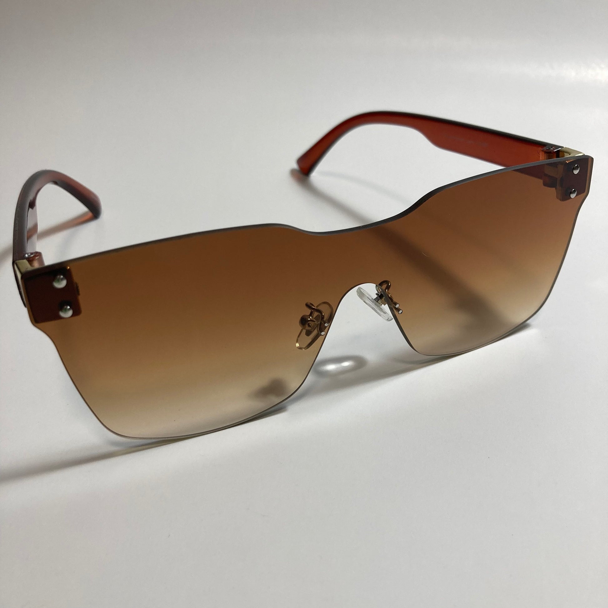 brown rimless square womens sunglasses