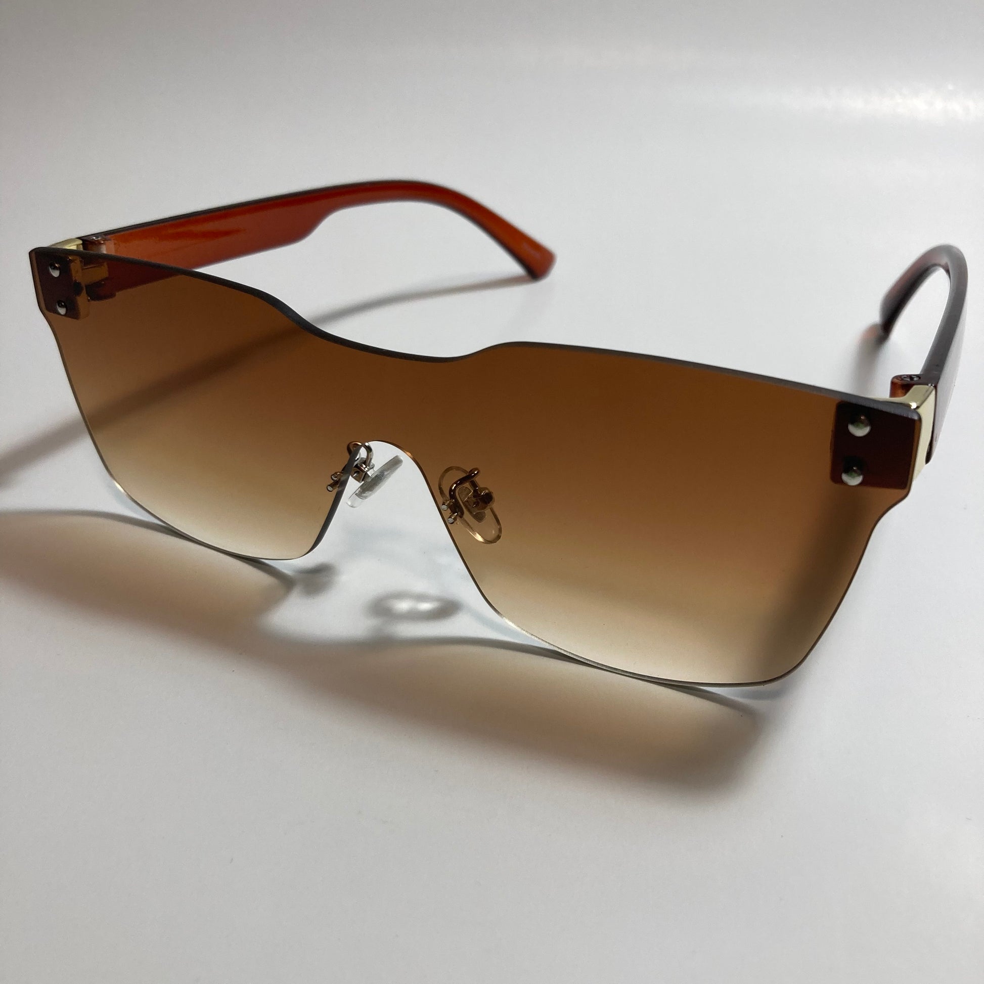 brown rimless square womens sunglasses
