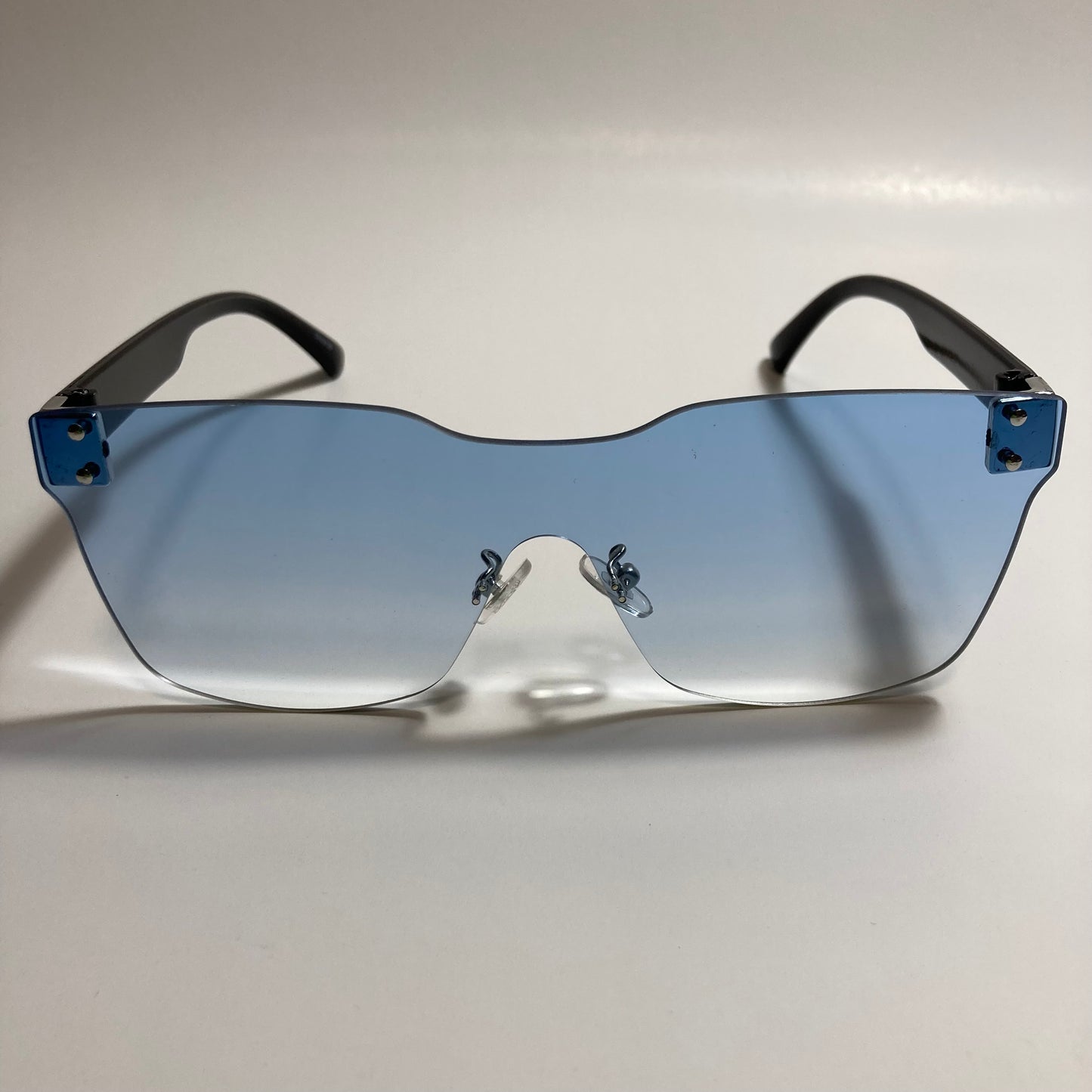 blue rimless square womens sunglasses