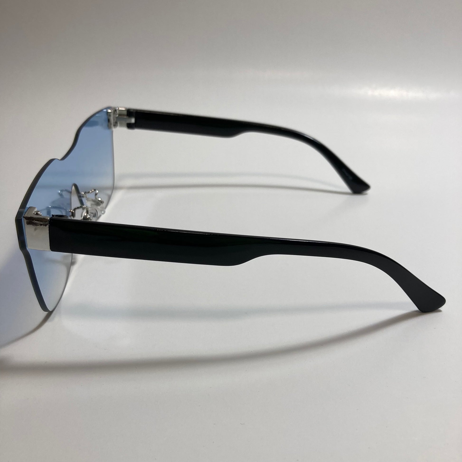 blue rimless square womens sunglasses