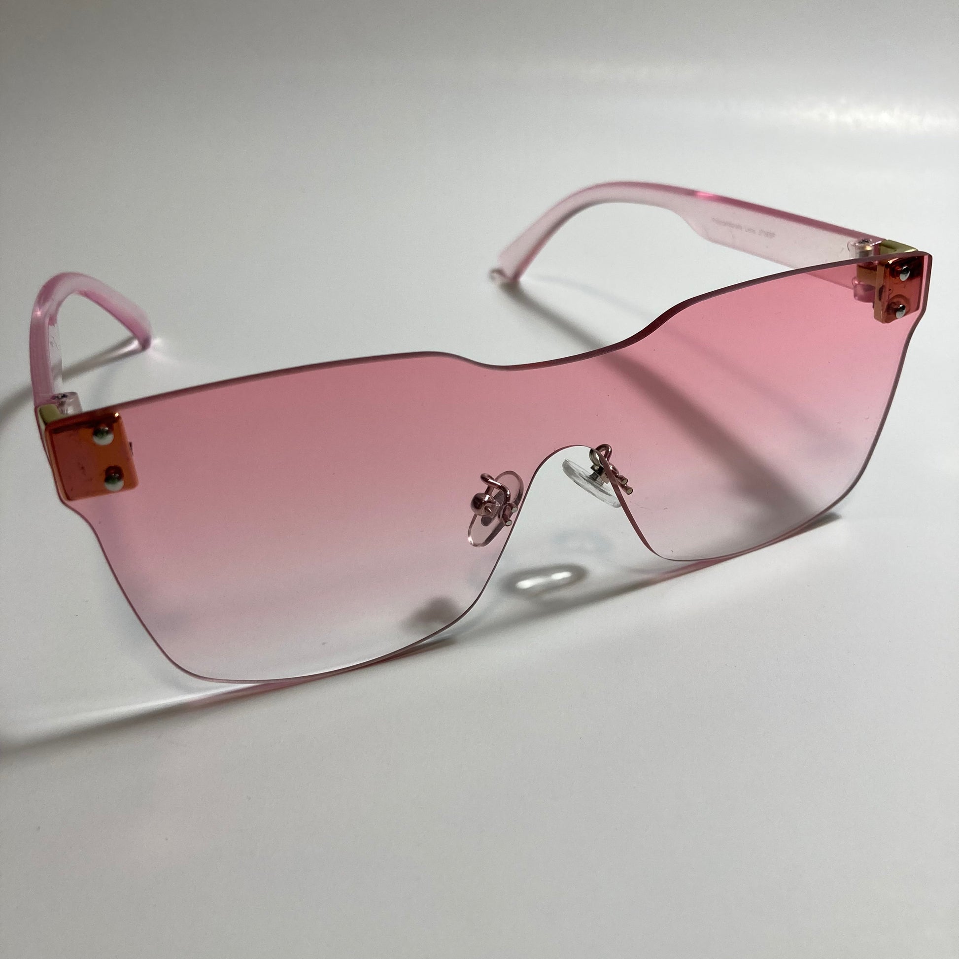 pink rimless square womens sunglasses