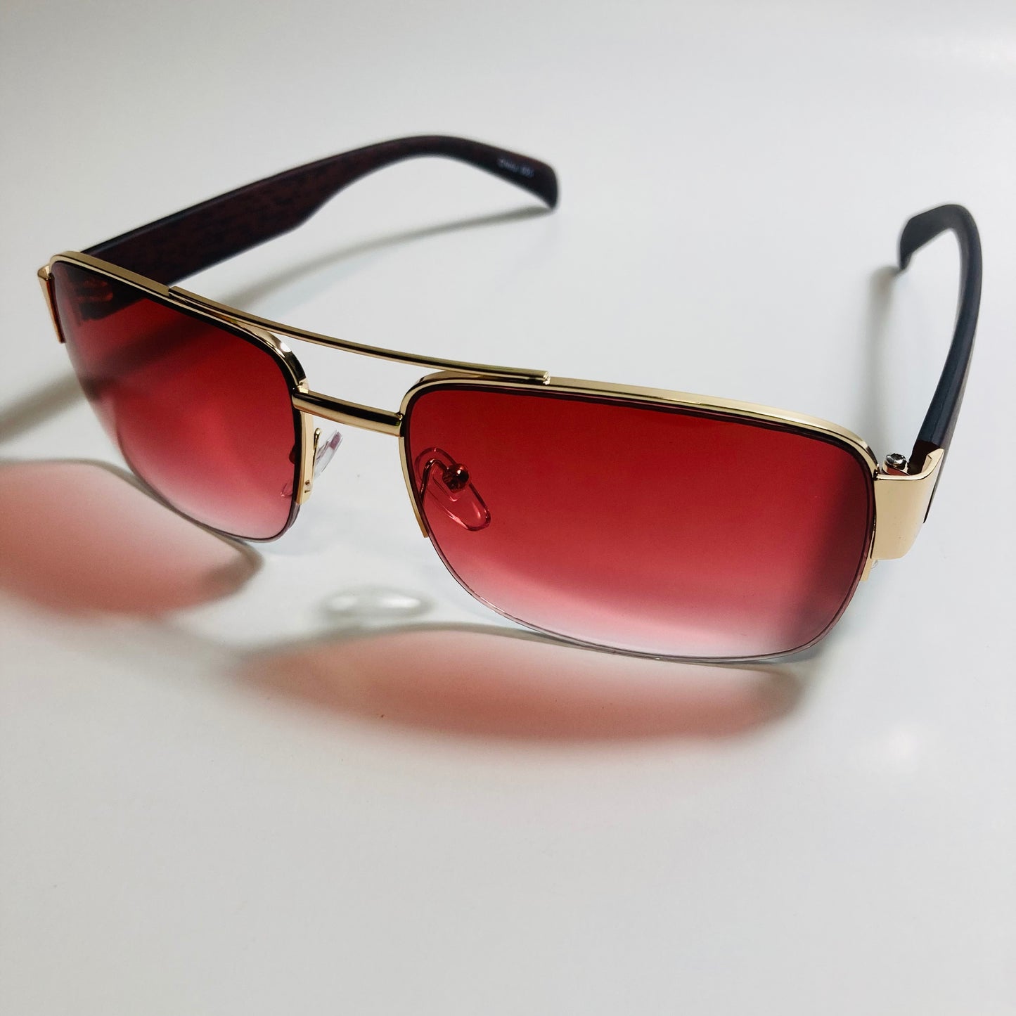mens gold and red square sunglasses with crossbar