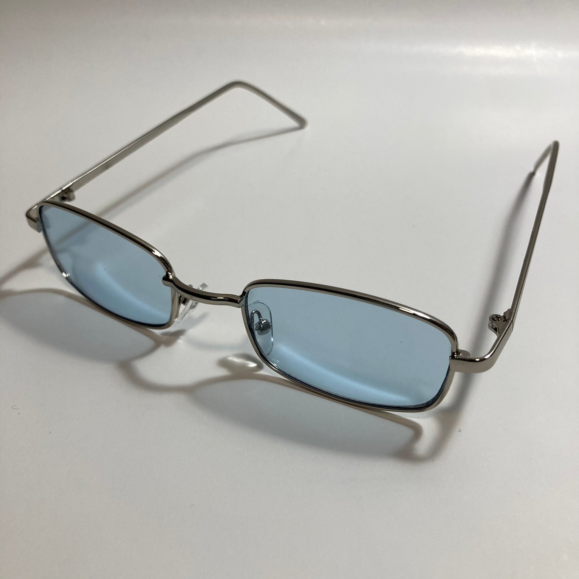 mens and womens silver and blue square sunglasses