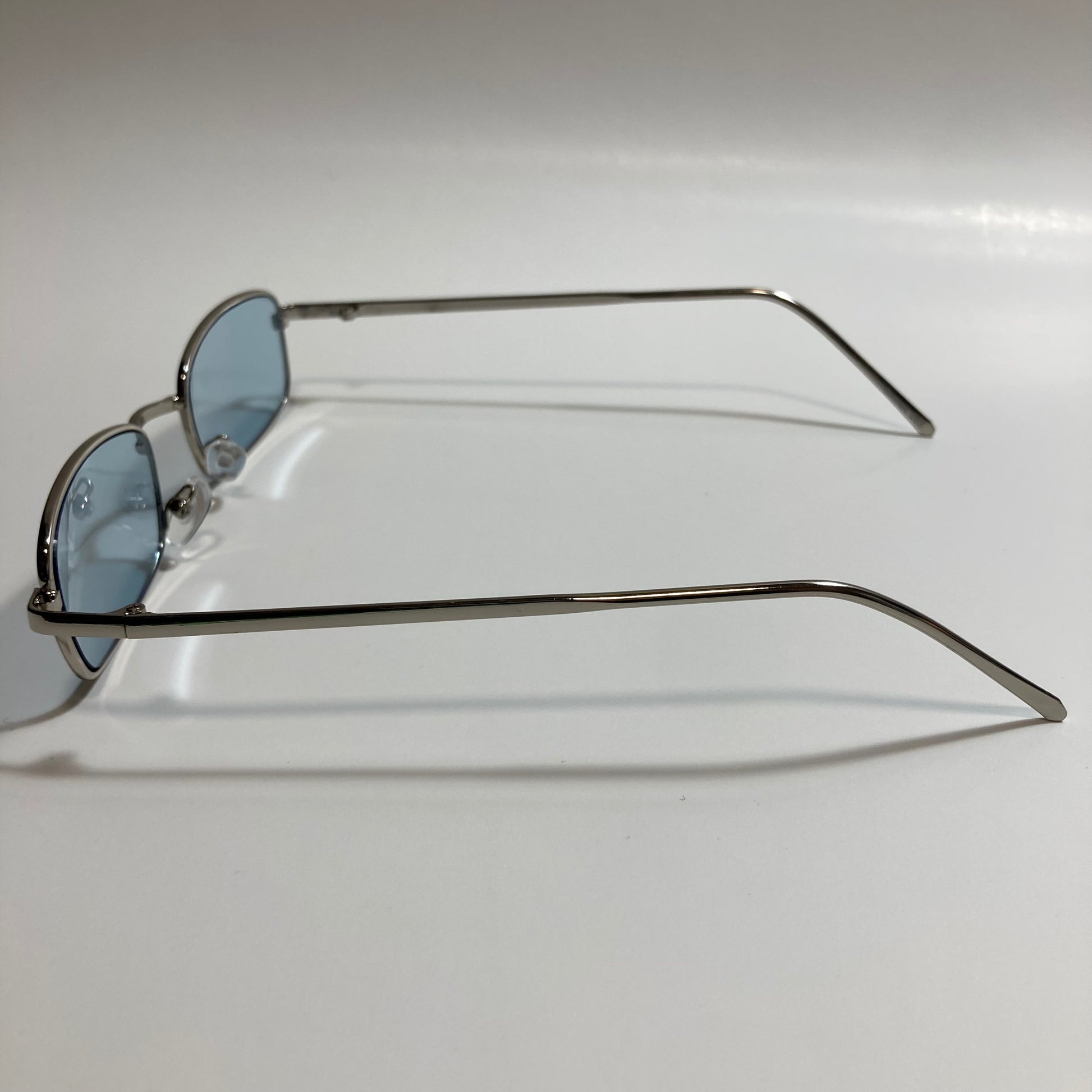 mens and womens silver and blue square sunglasses