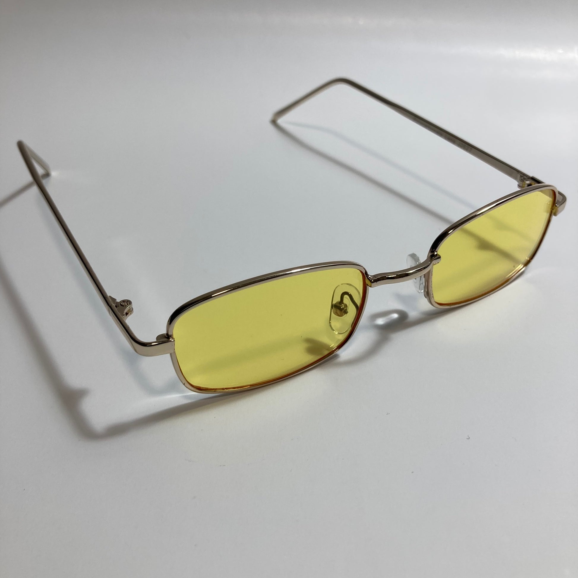 mens and womens gold and yellow square sunglasses
