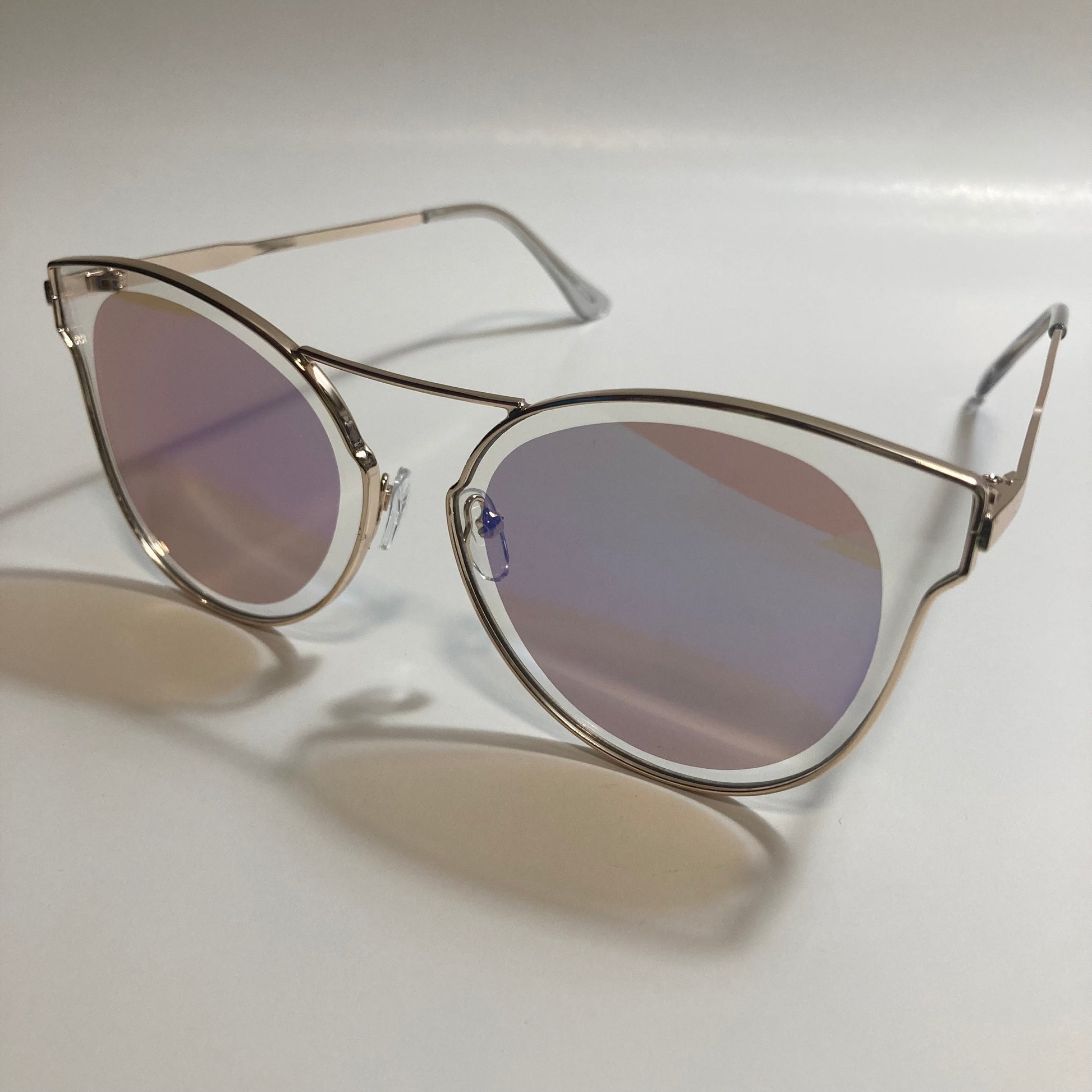 womens gold and blue mirrored sunglasses