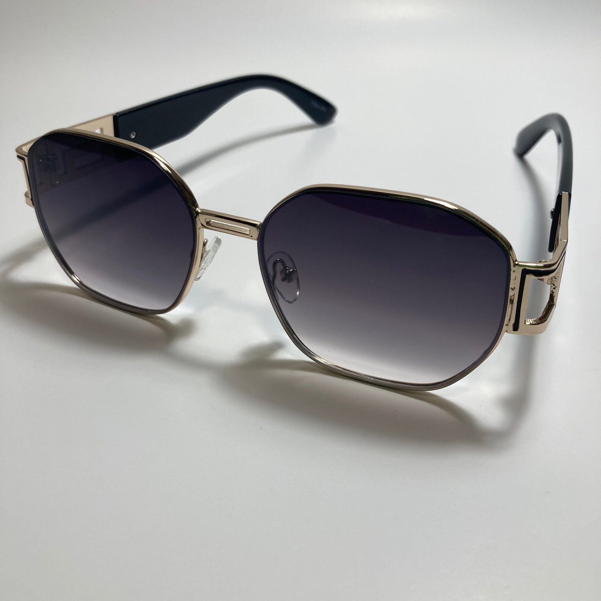 mens and womens black and gold square sunglasses