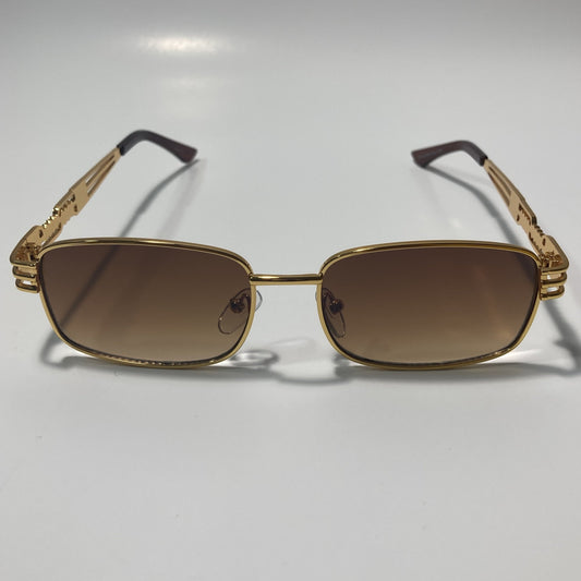 mens and womens gold square sunglasses with brown lenses