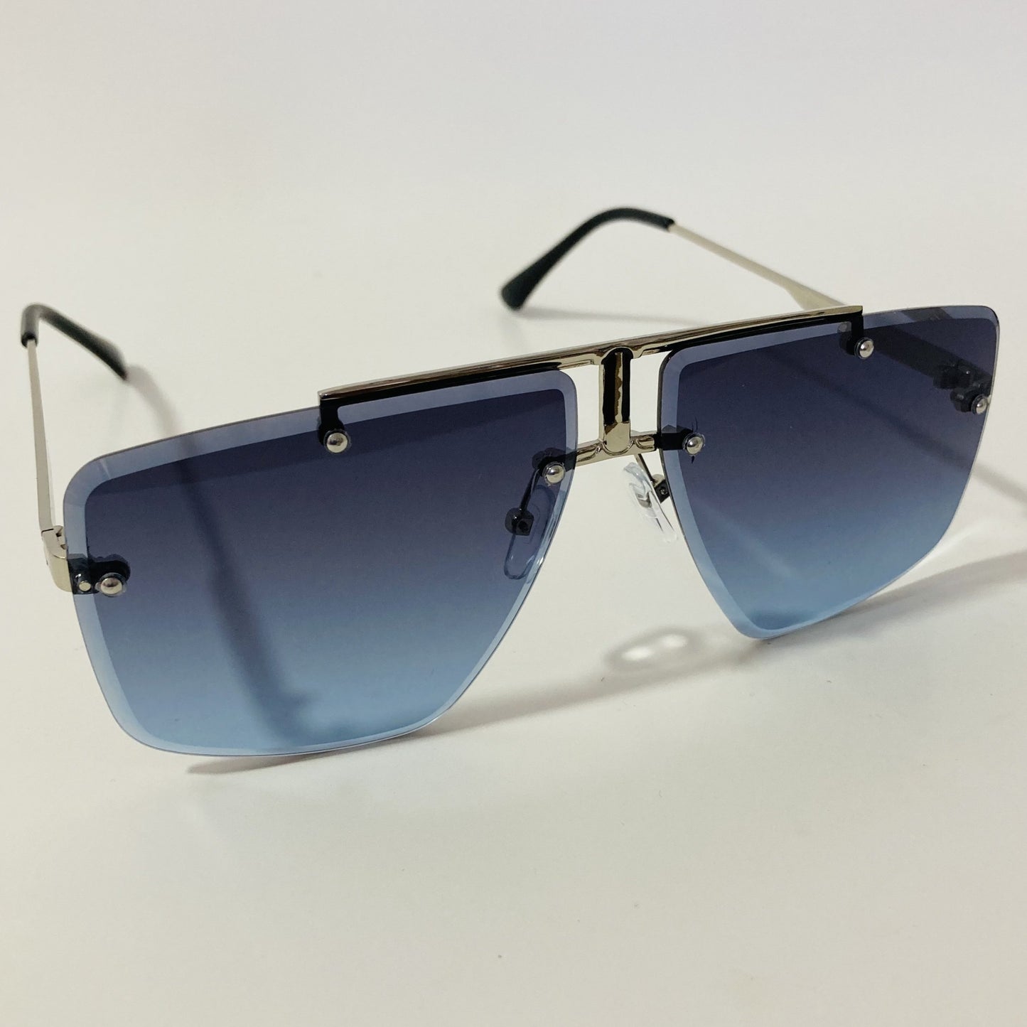 silver and blue mens and womens square aviator sunglasses