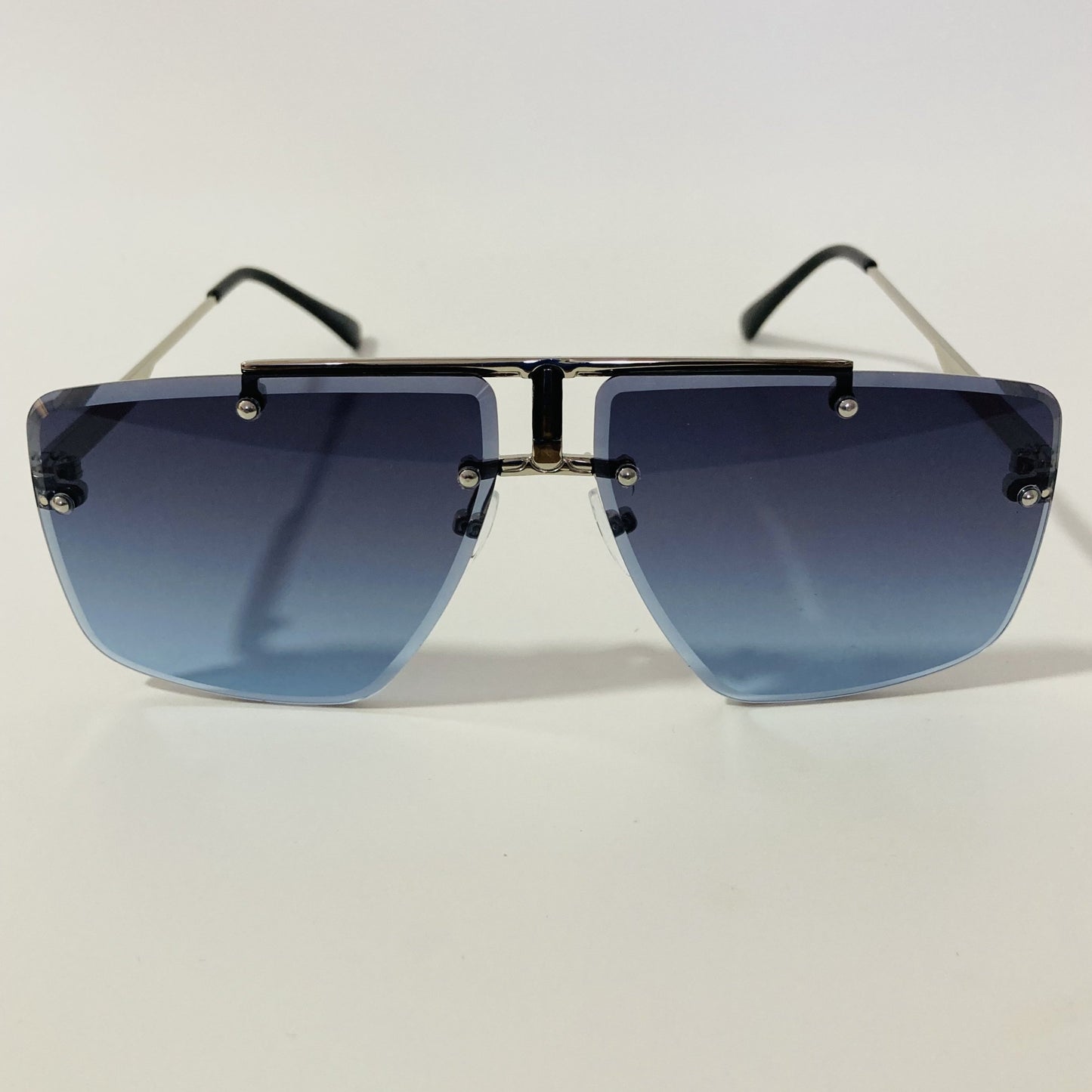 silver and blue mens and womens square aviator sunglasses