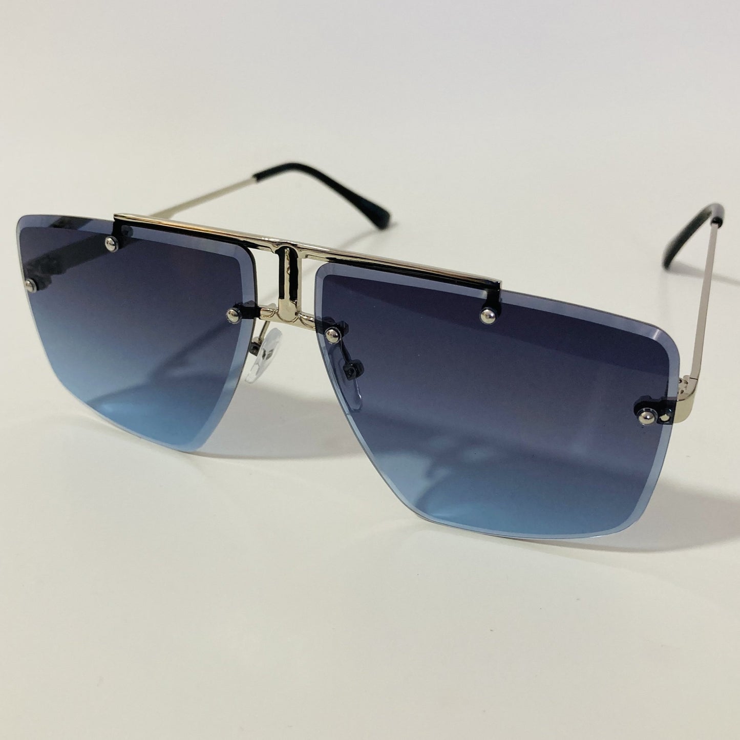 silver and blue mens and womens square aviator sunglasses