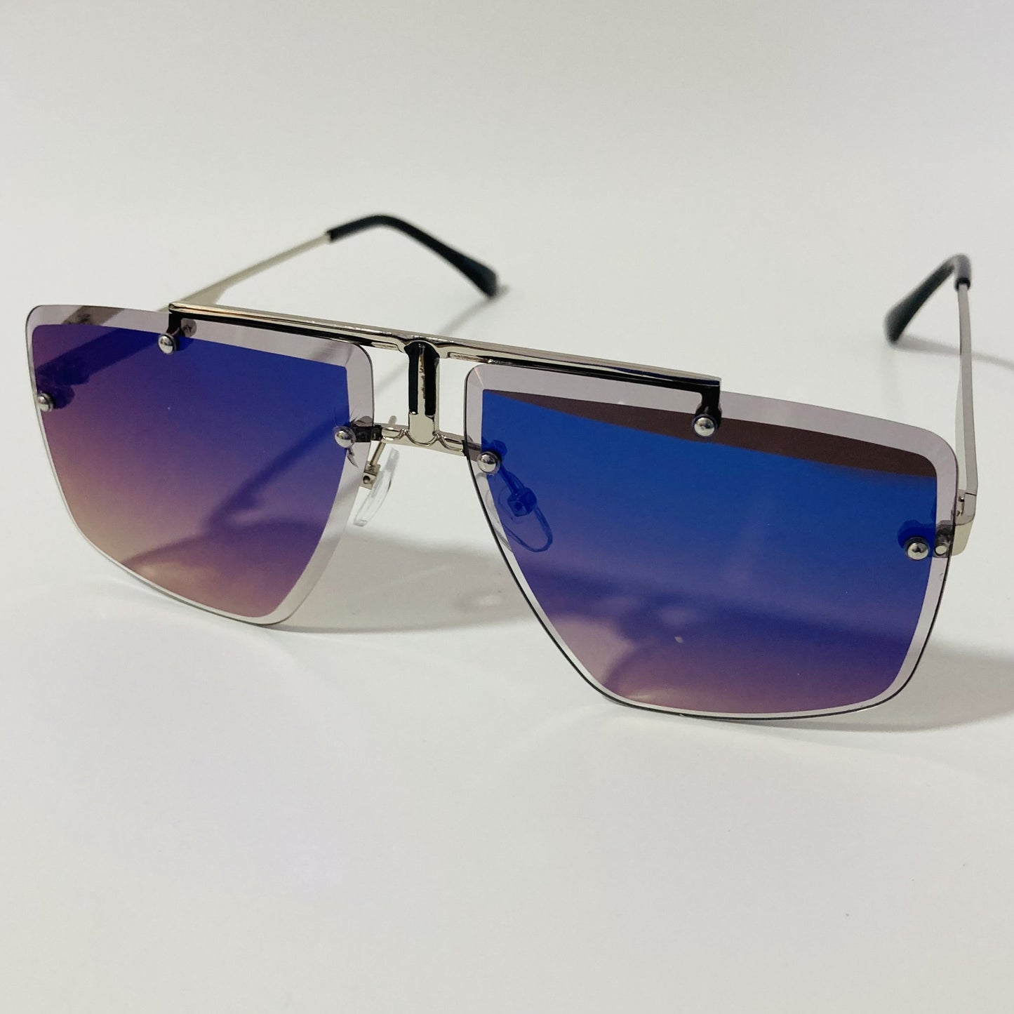 silver and blue mens and womens square aviator sunglasses