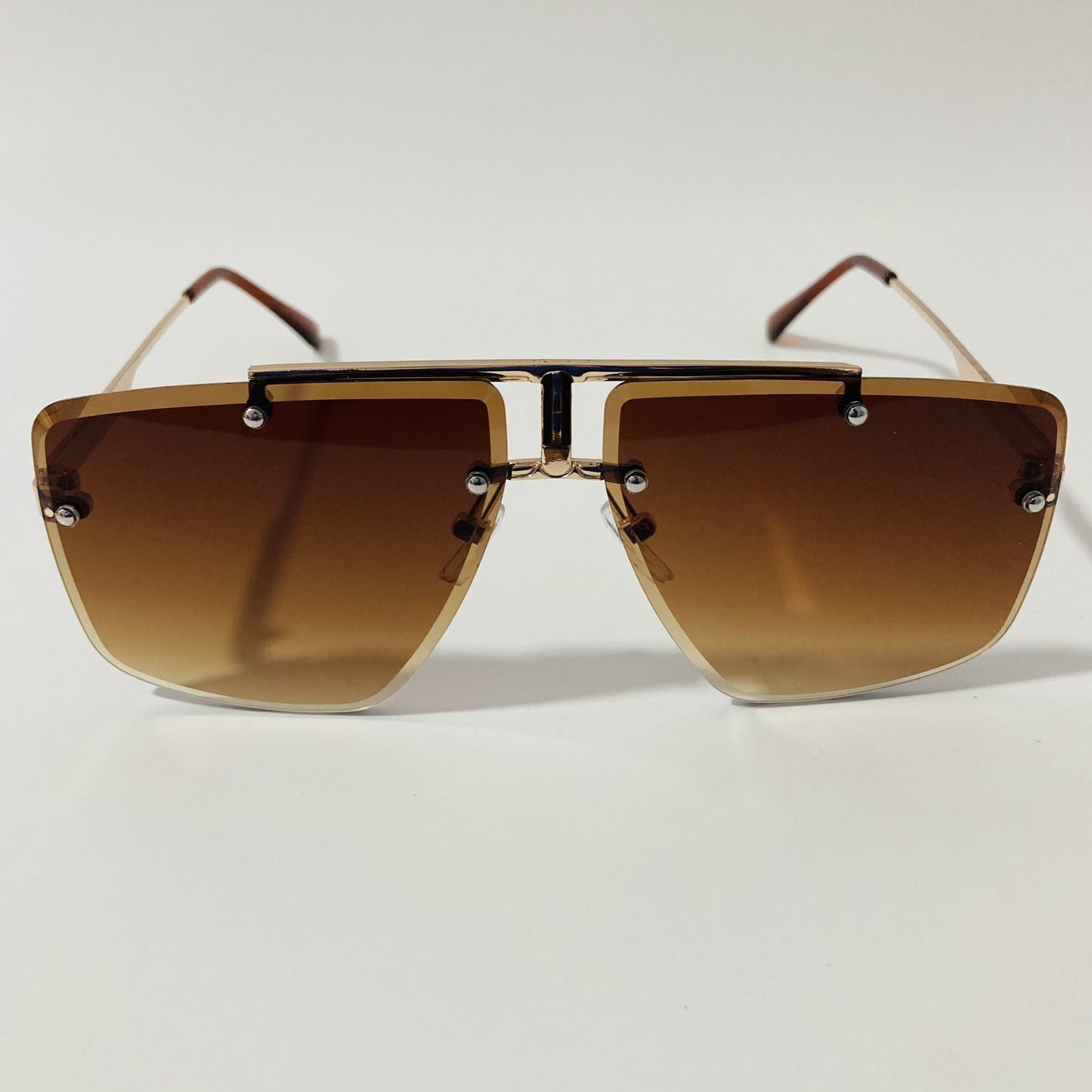 gold and brown mens and womens square aviator sunglasses
