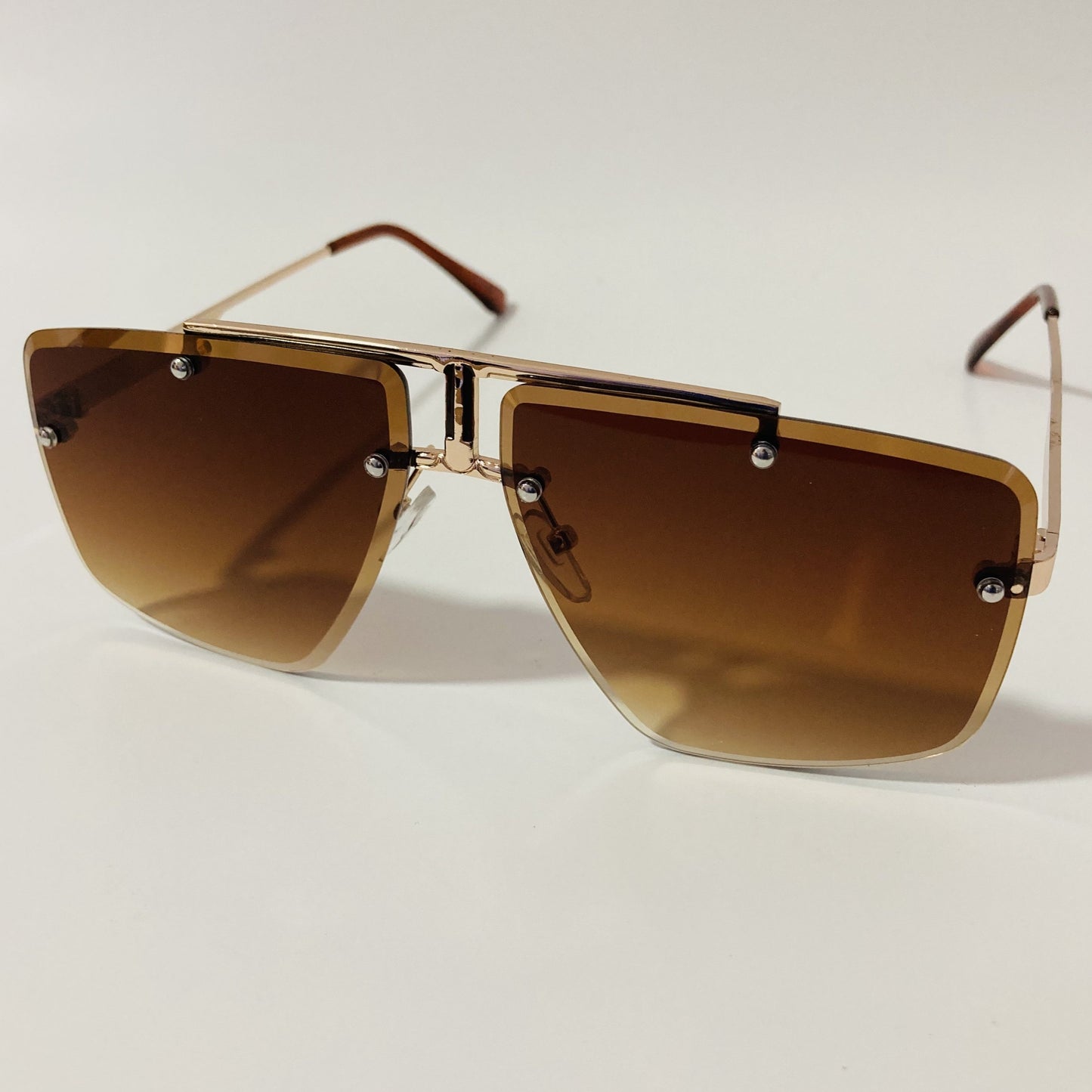 gold and brown mens and womens square aviator sunglasses