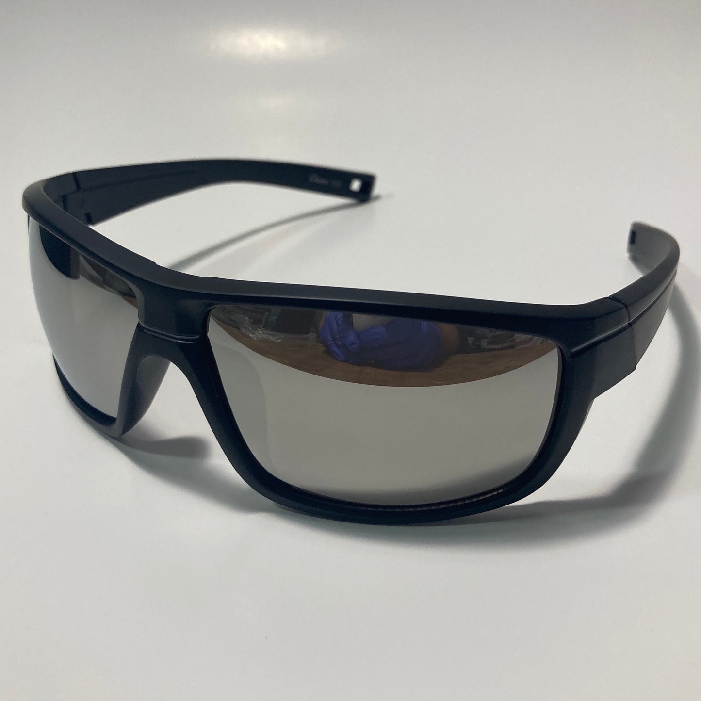 mens black and silver wrap around sunglasses