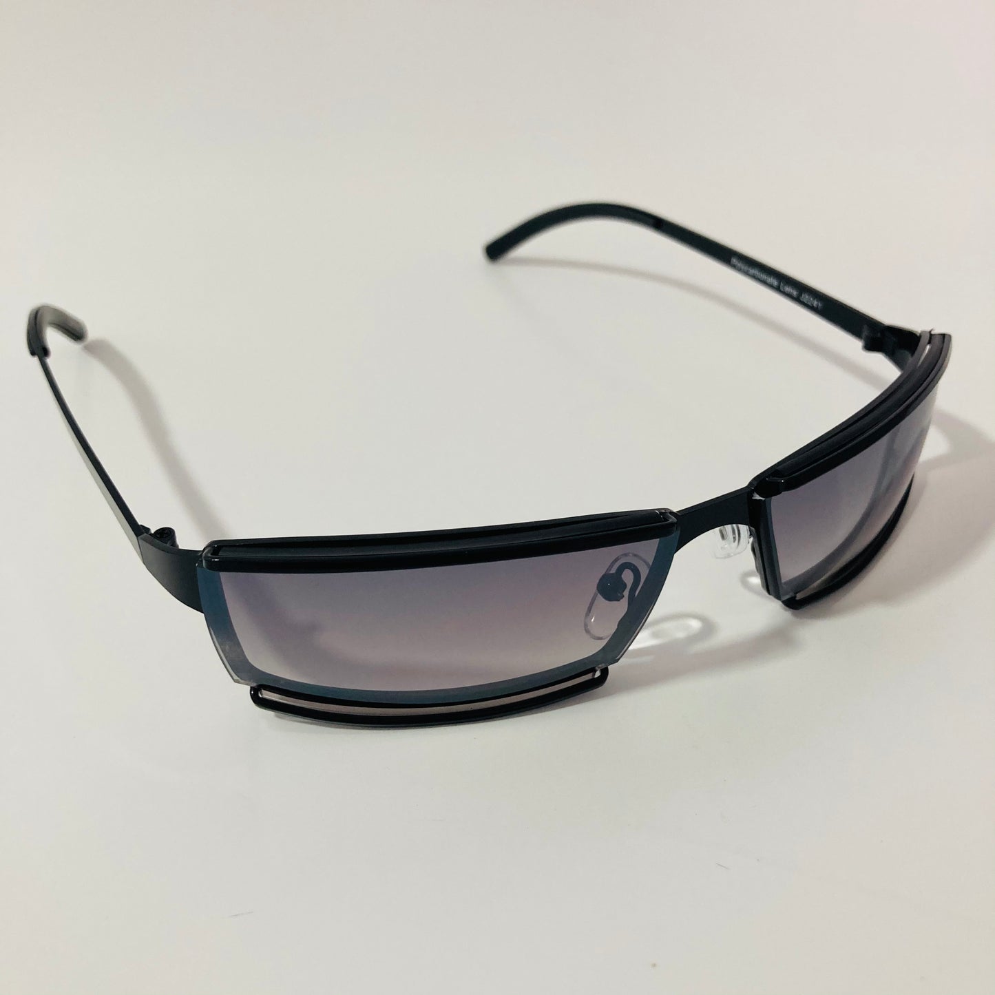 mens and womens black wrap sunglasses with black lenses