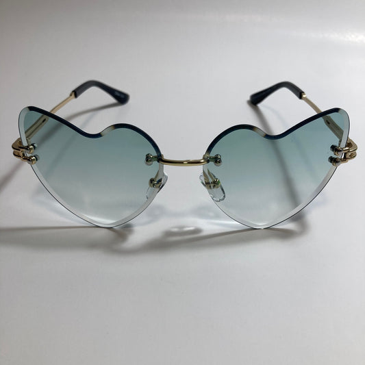 gold womens rimless heart shape sunglasses with green lenses