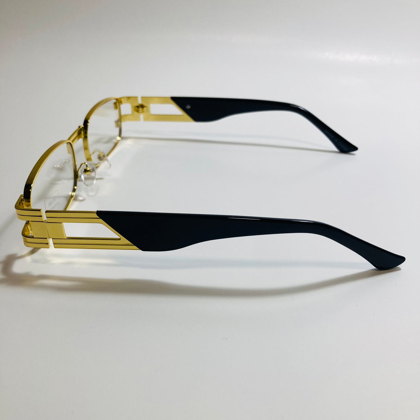 mens and womens gold square sunglasses with clear lenses