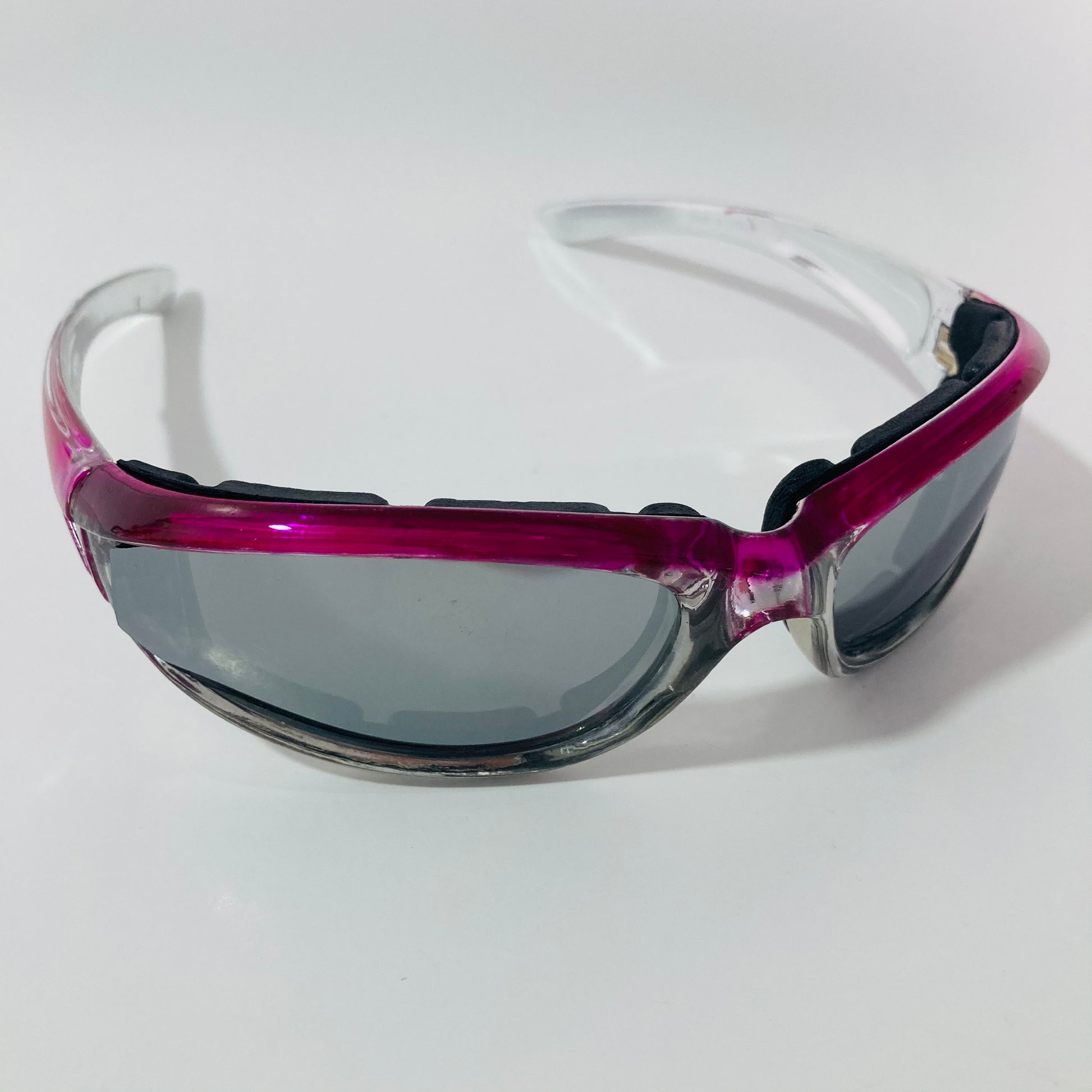 mens and womens pink clear mirrored motorcycle sunglasses