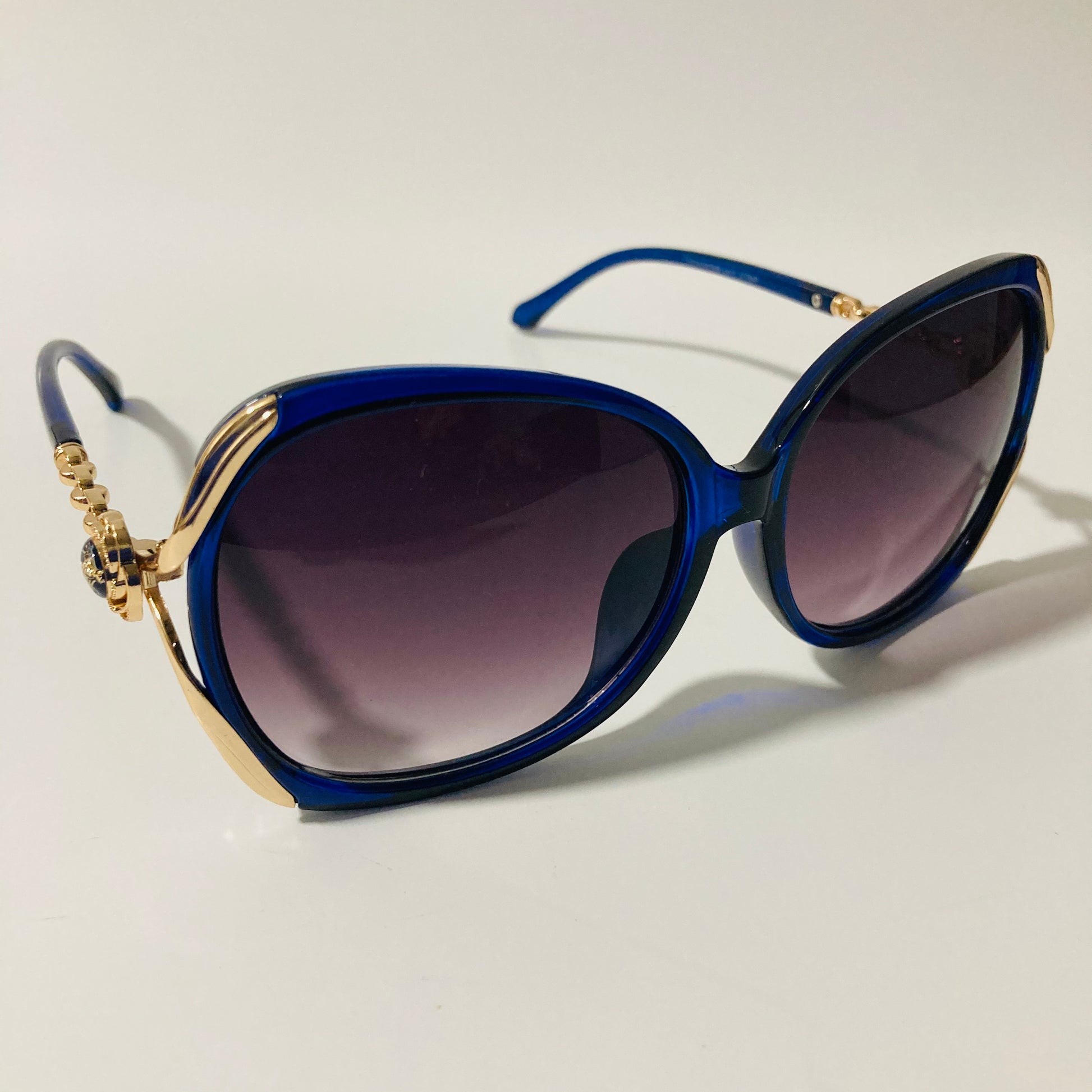 womens blue black and gold oversize sunglasses