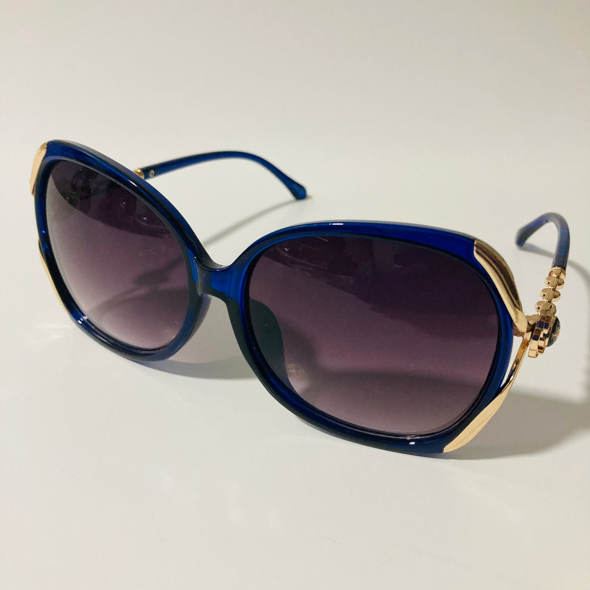 womens blue black and gold oversize sunglasses