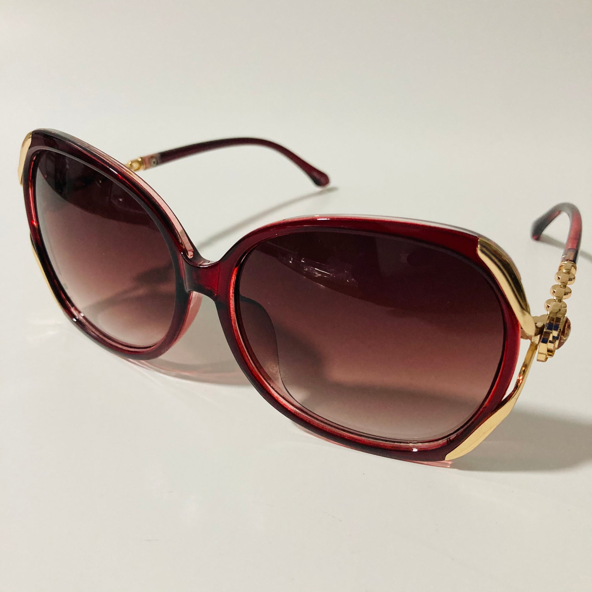 womens red black and gold oversize sunglasses