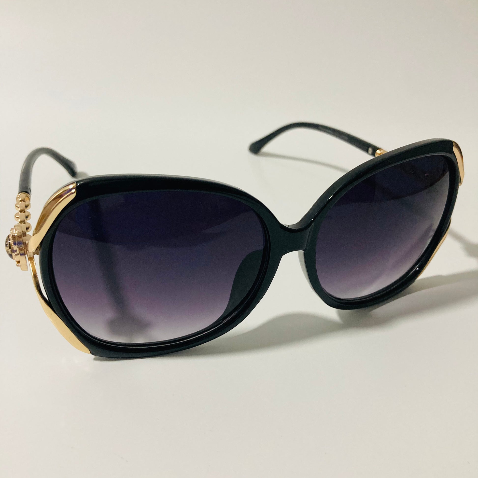womens black and gold oversize sunglasses