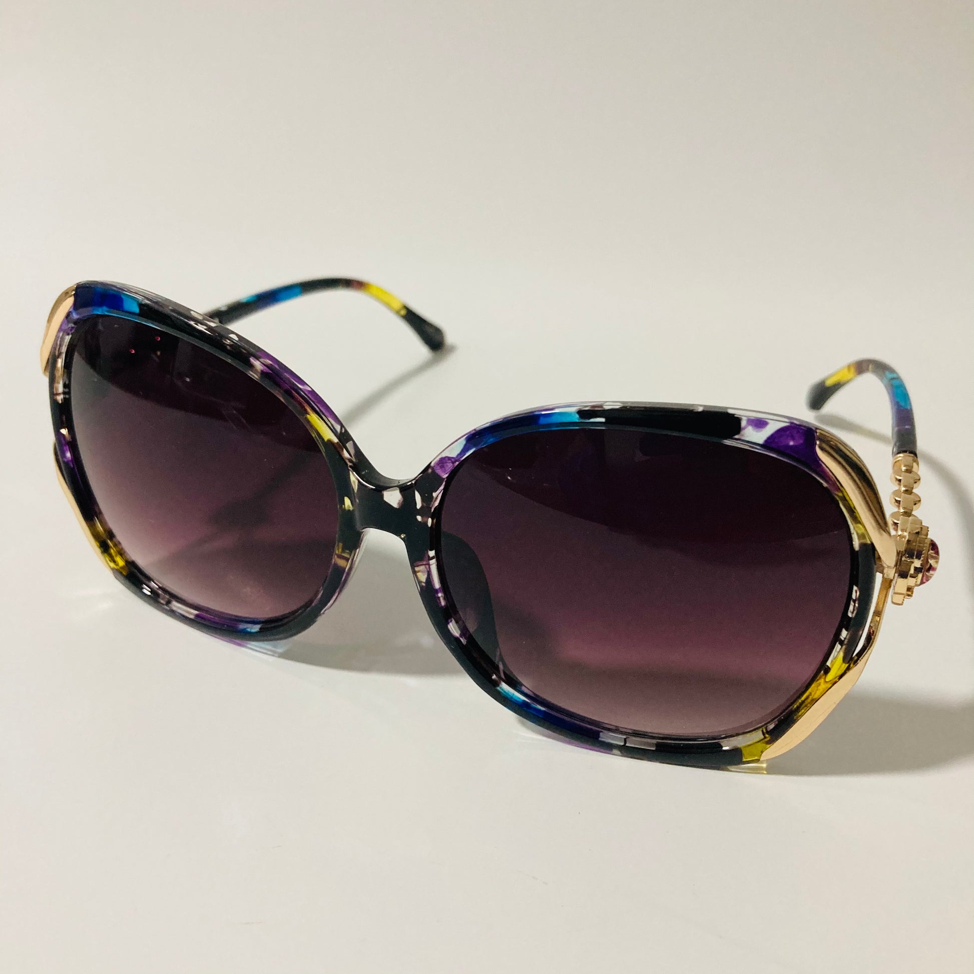 womens flowers black and gold oversize sunglasses