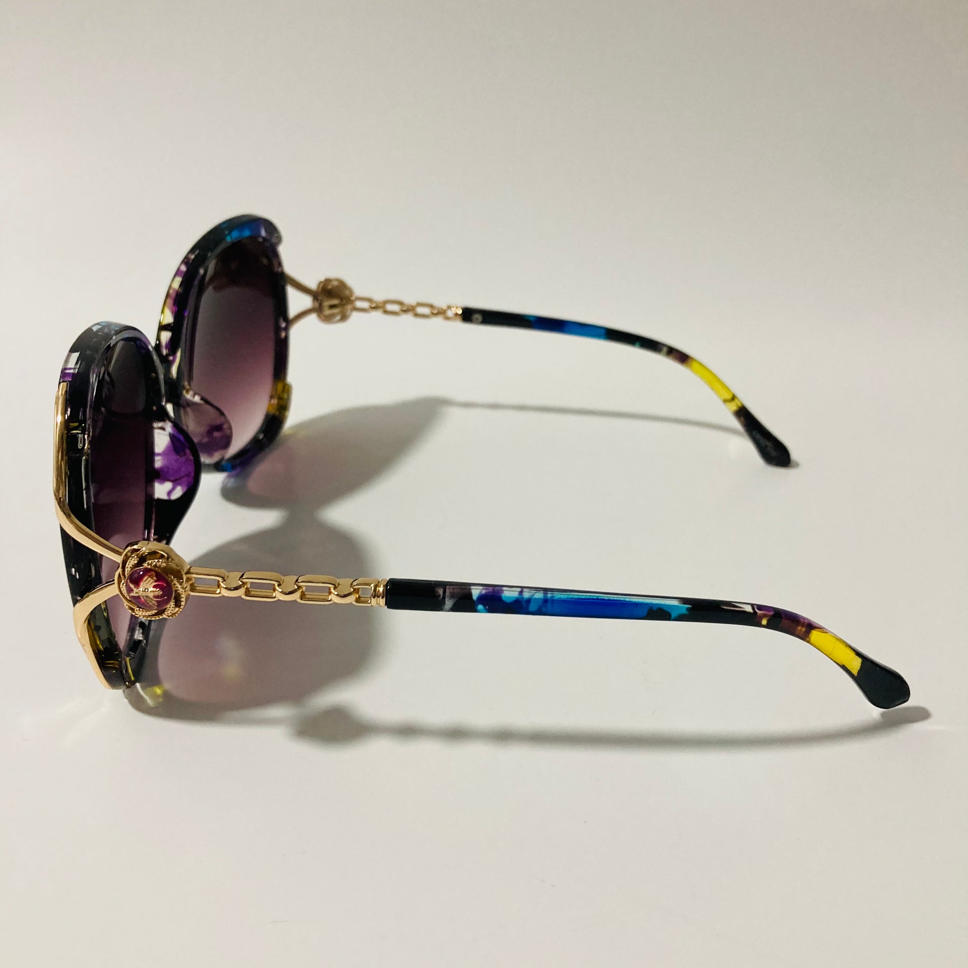 womens flowers black and gold oversize sunglasses
