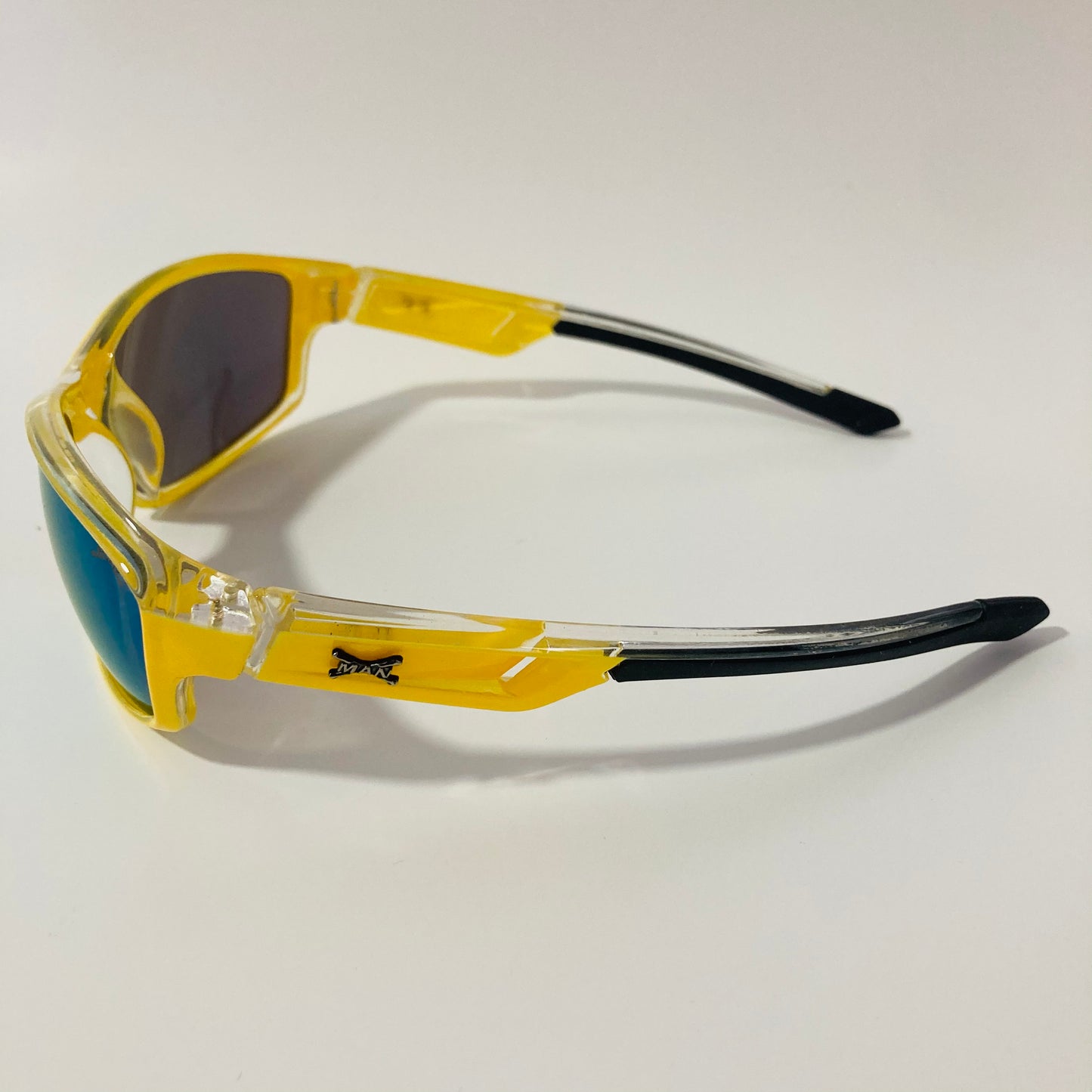 mens and womens green and yellow mirrored wrap around sunglasses