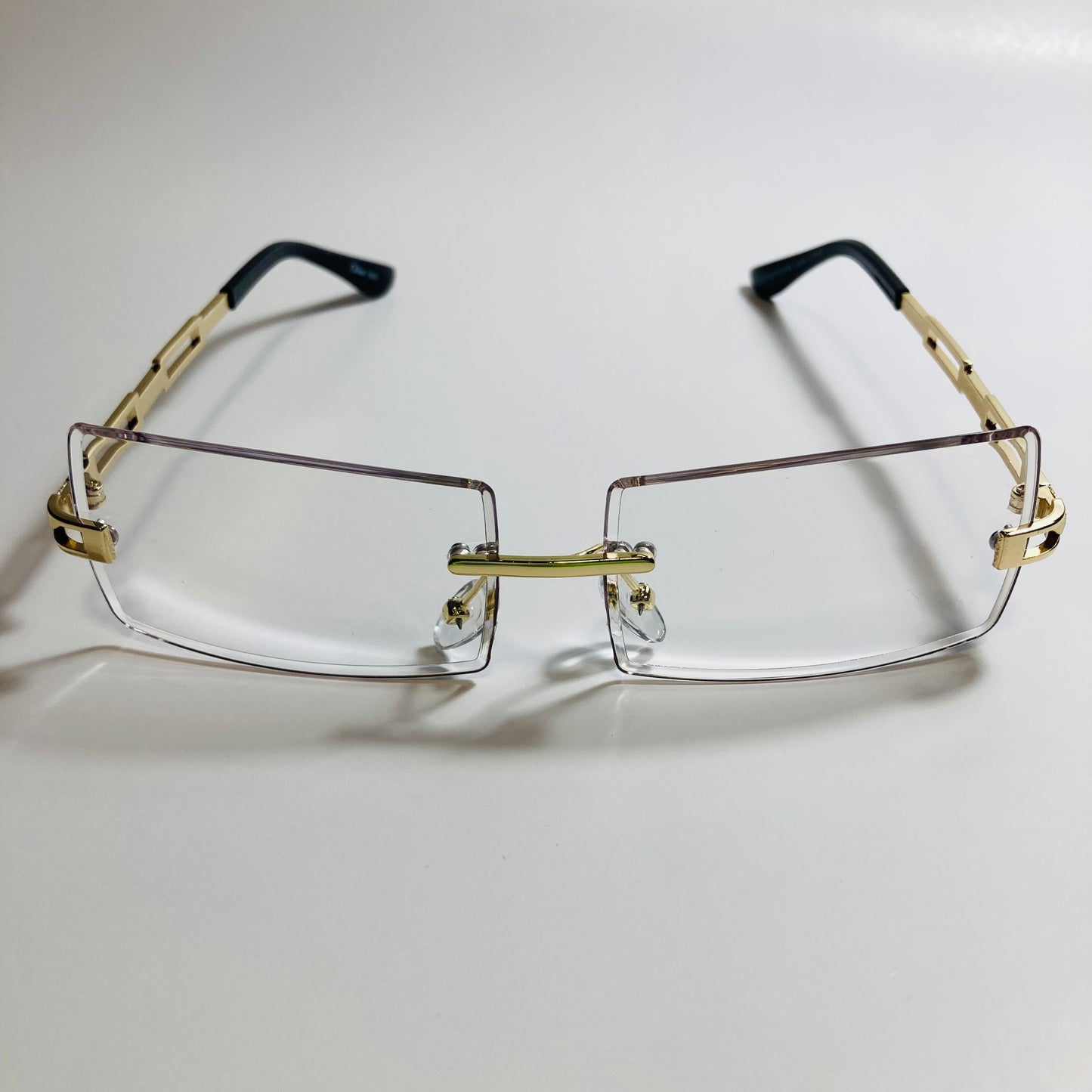 mens and womens clear and gold rimless square fake glasses