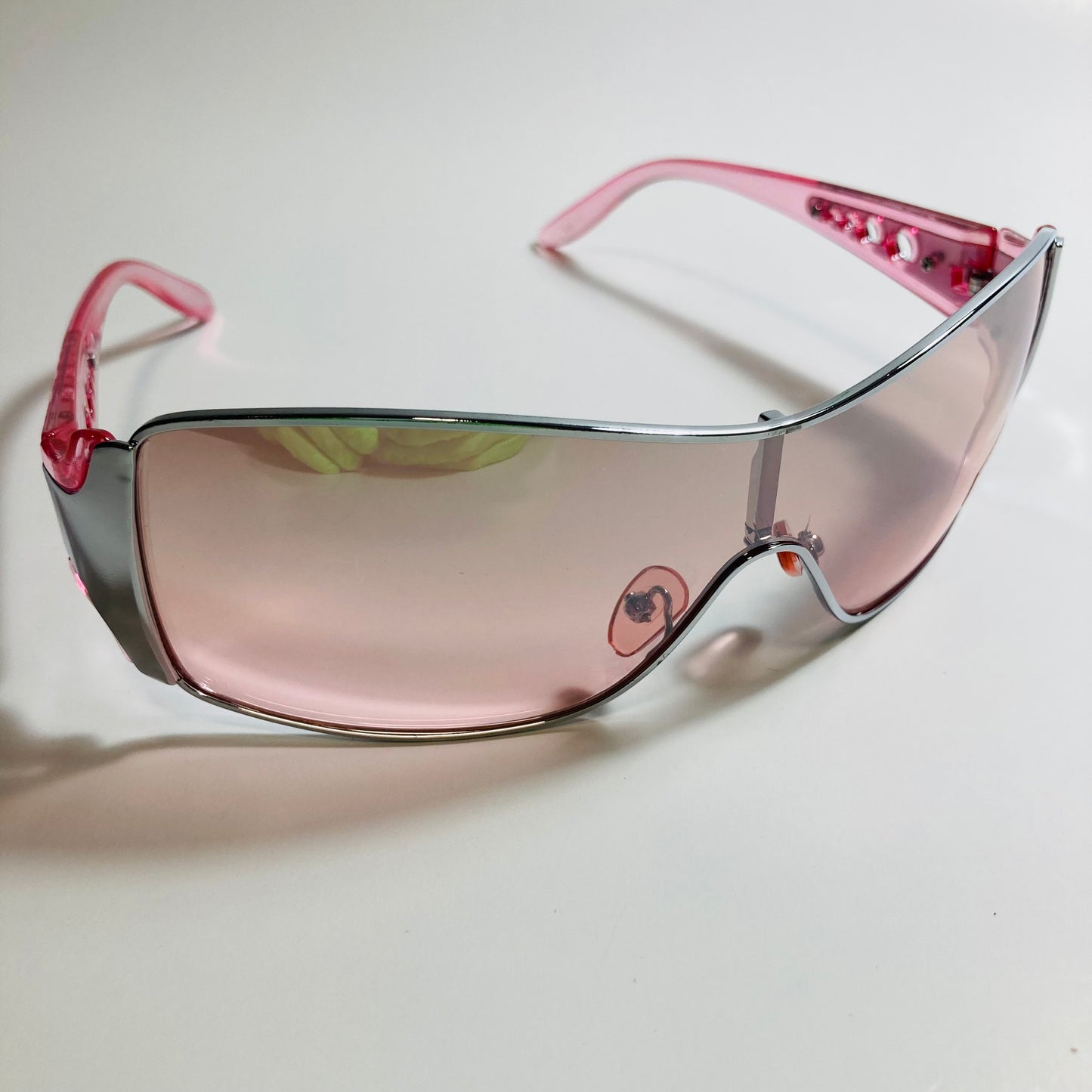 womens silver and pink shield y2k sunglasses