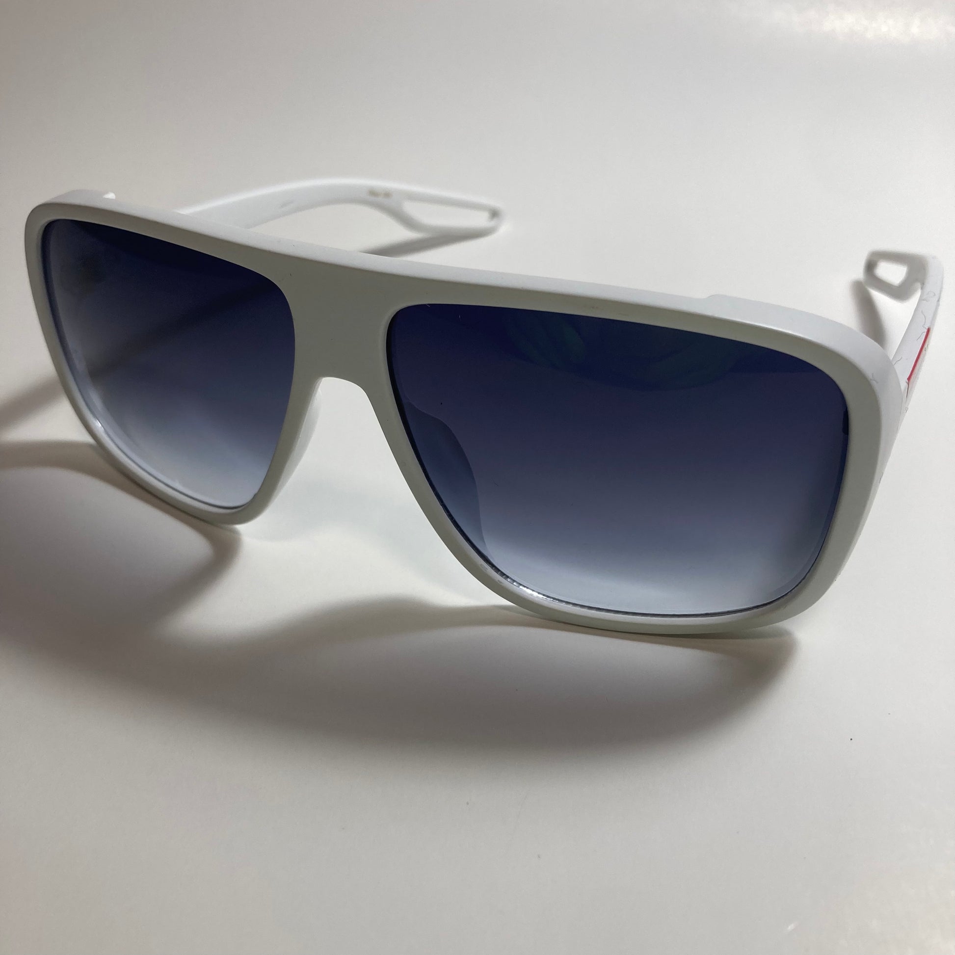 mens and womens white square sunglasses with black lenses