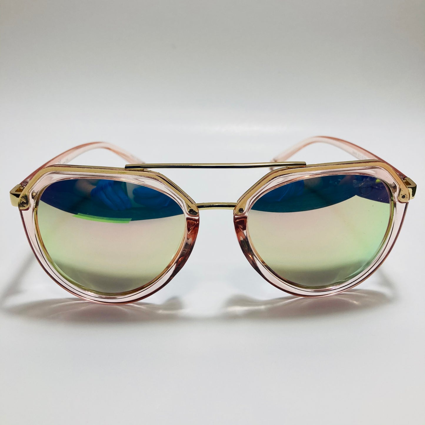 womens pink green and gold mirrored aviator sunglasses